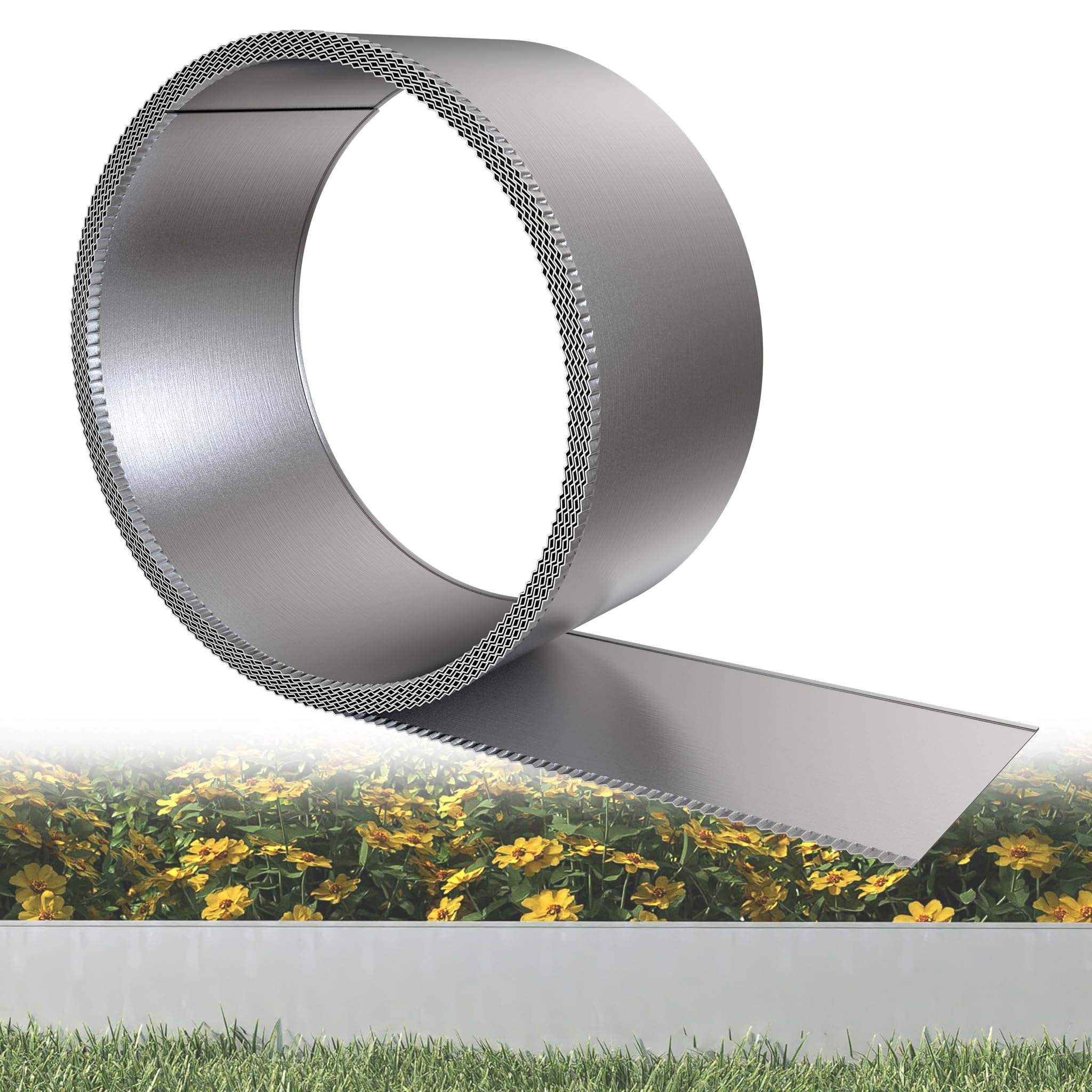 Hengmei Metal Flower Bed Edging - Flexible Garden Edging Border, No-Dig Landscape Edge for Lawns, Paths & Vegetable Plots, Galvanized 15CM x 15M