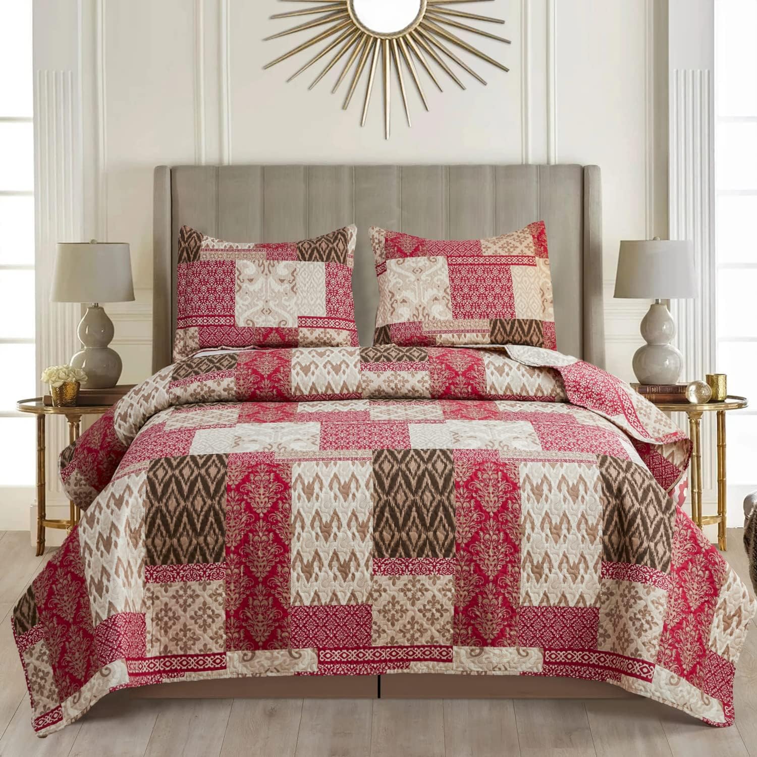 CHESITY Plaid Quilts Bedding Sets Queen Size Quilt 3Piece