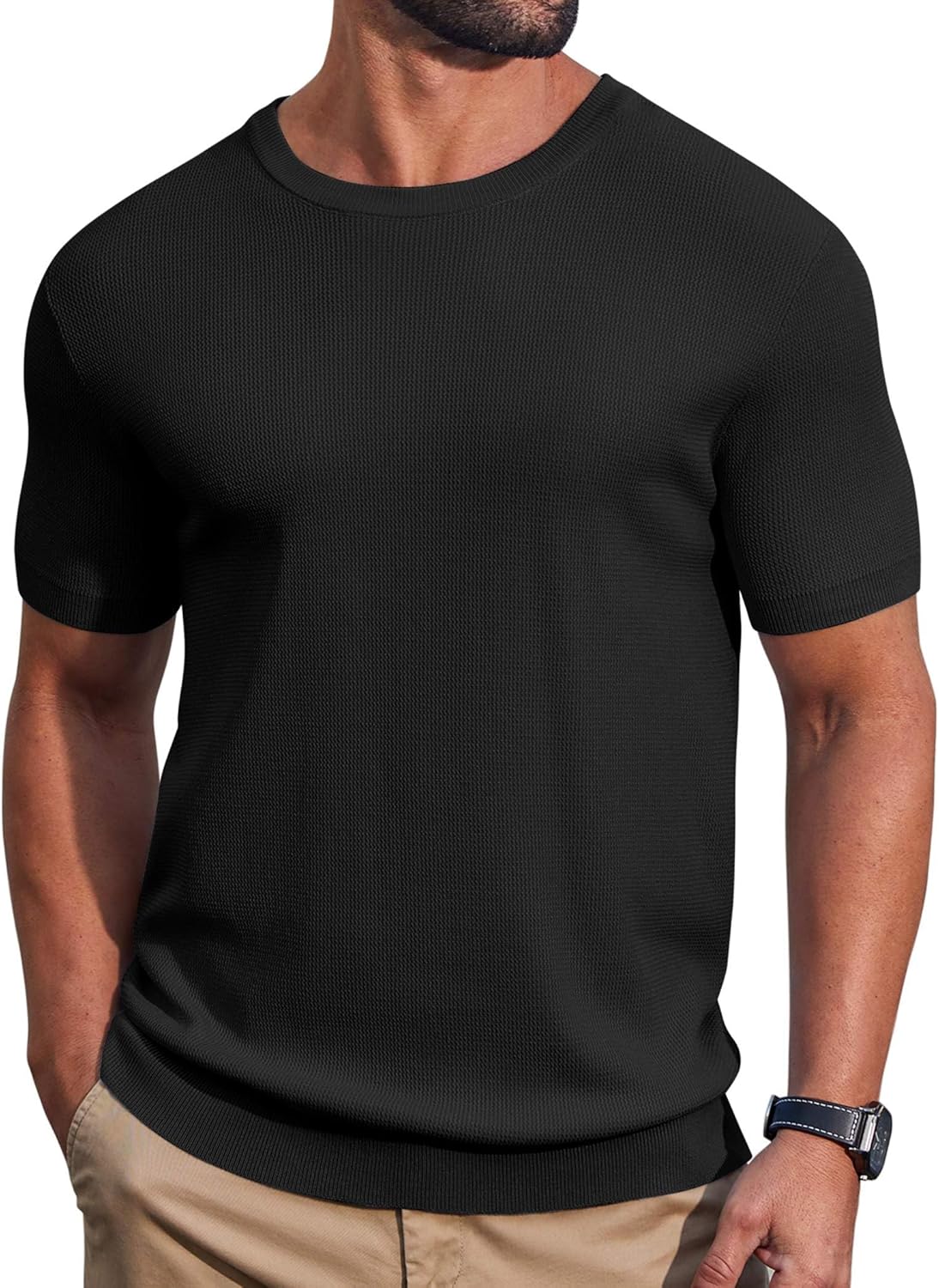 COOFANDY Mens Knit T-Shirts Casual Short Sleeve Crewneck Shirt Textured Pullover Tees