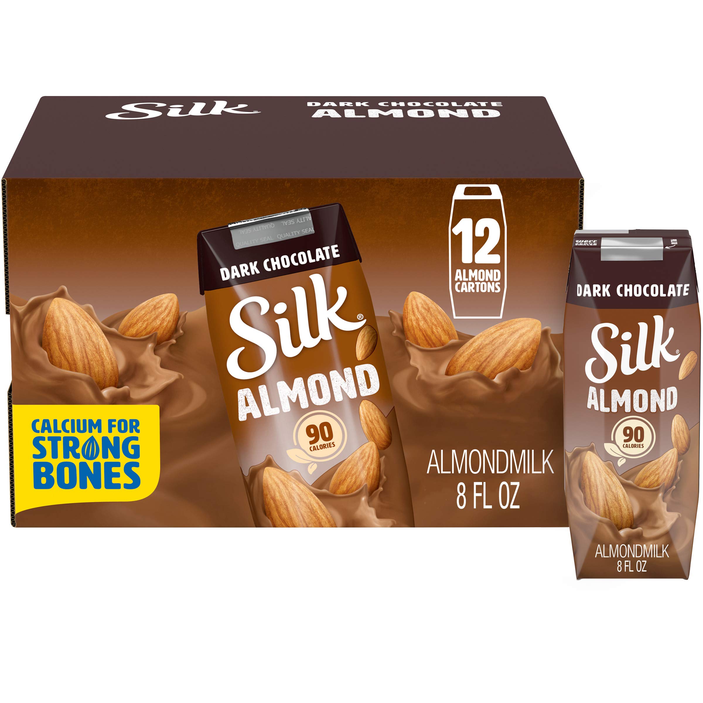 EXP SEP 6 2023 Silk ShelfStable Almond Milk Singles Dairy Free Vegan Non GMO Project Verified, Dark Chocolate, 96 Fl Oz, Pack of 12