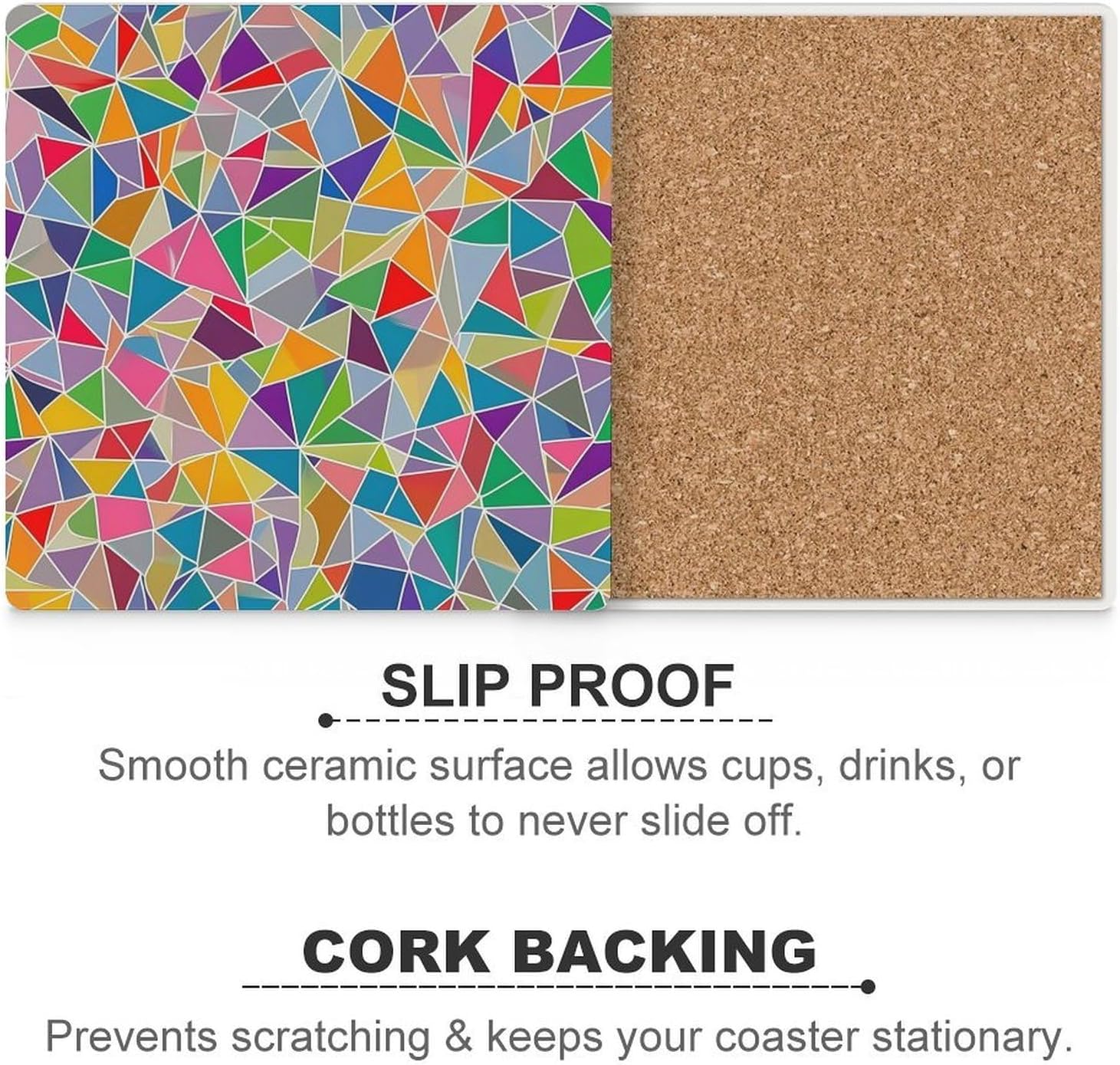 Bunch of Triangles Funny Ceramic Coasters for Drinks Absorbent Cup Holder Tabletop Protector with Cork Base