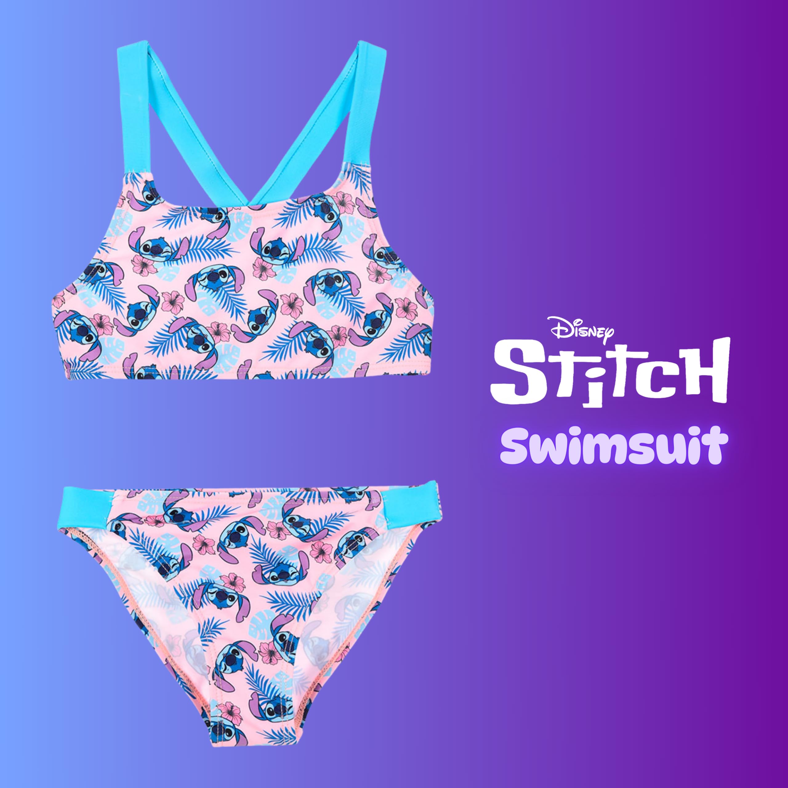 Disney Stitch Bikini pour Filles, Maillot de Bain Deux Pièces D'été pour Enfants et Adolescentes, Tailles 6 à 12 Ans