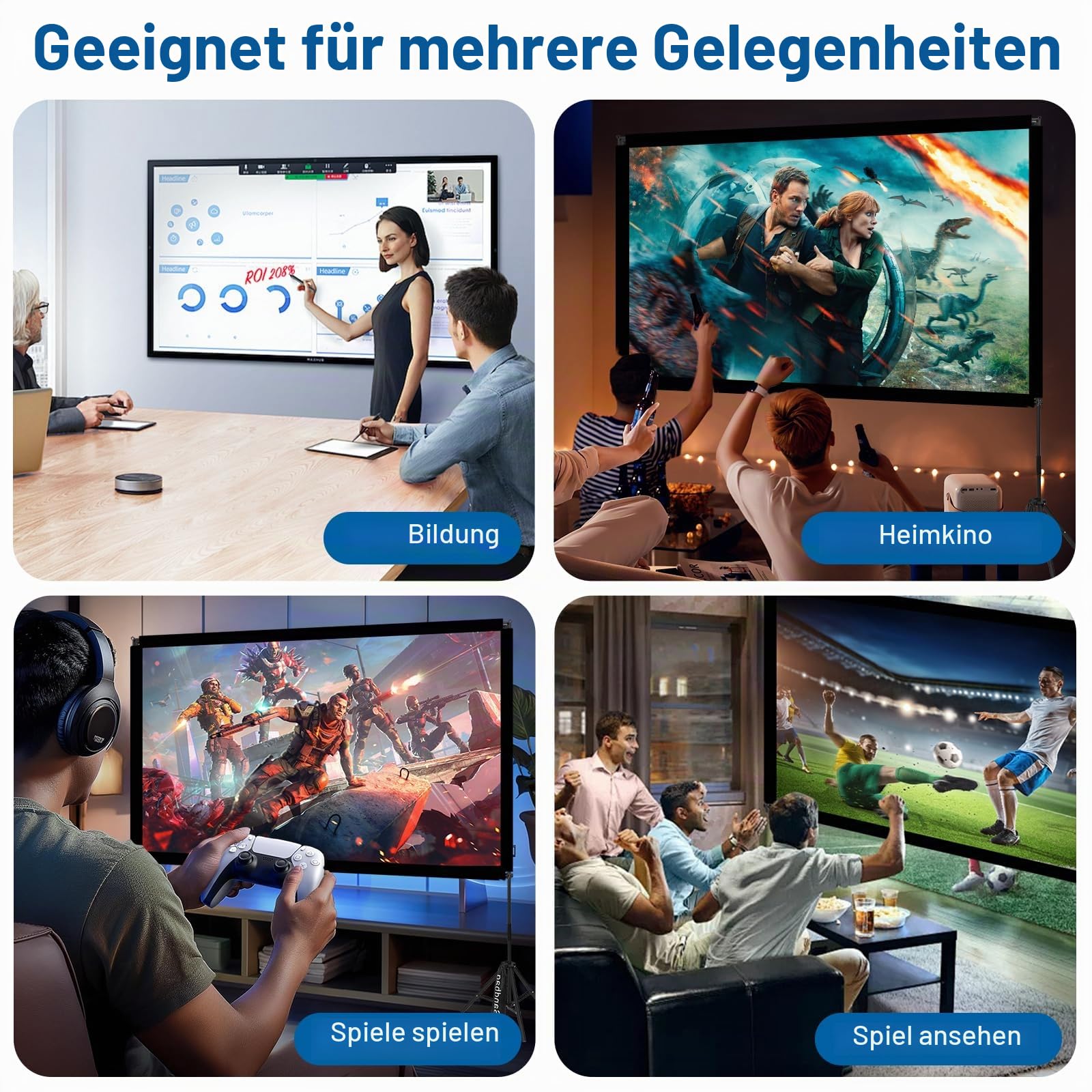 Beamer Leinwand mit Stativ 100 Zoll, 16:9 HD faltfrei für Garten & Camping