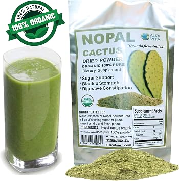 Nopal Cactus Organic 100% Pure Dried Powder Vegan Nutritional Food for Healthy Digestion 1/2 Lb. Bag