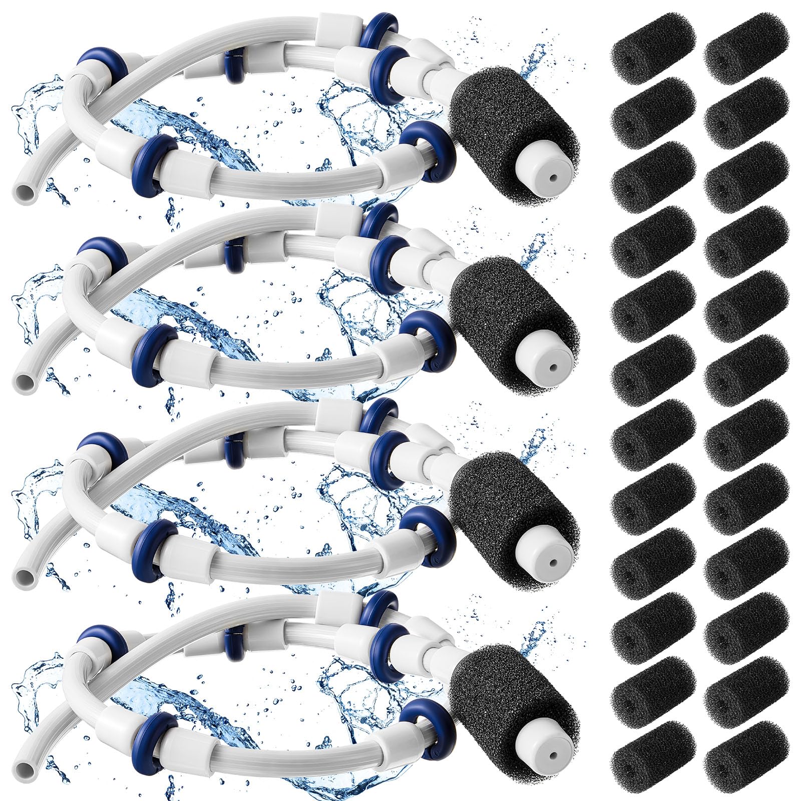 Flutesan 4 Pcs Summer Automatic Pool Cleaner Sweep Hose with 30 Tail Scrubbers 28 Wear Rings Automatic Pool Cleaner Replacement Parts Compatible with Polaris 180/280/380/480 Pool Cleaner for Cleaning