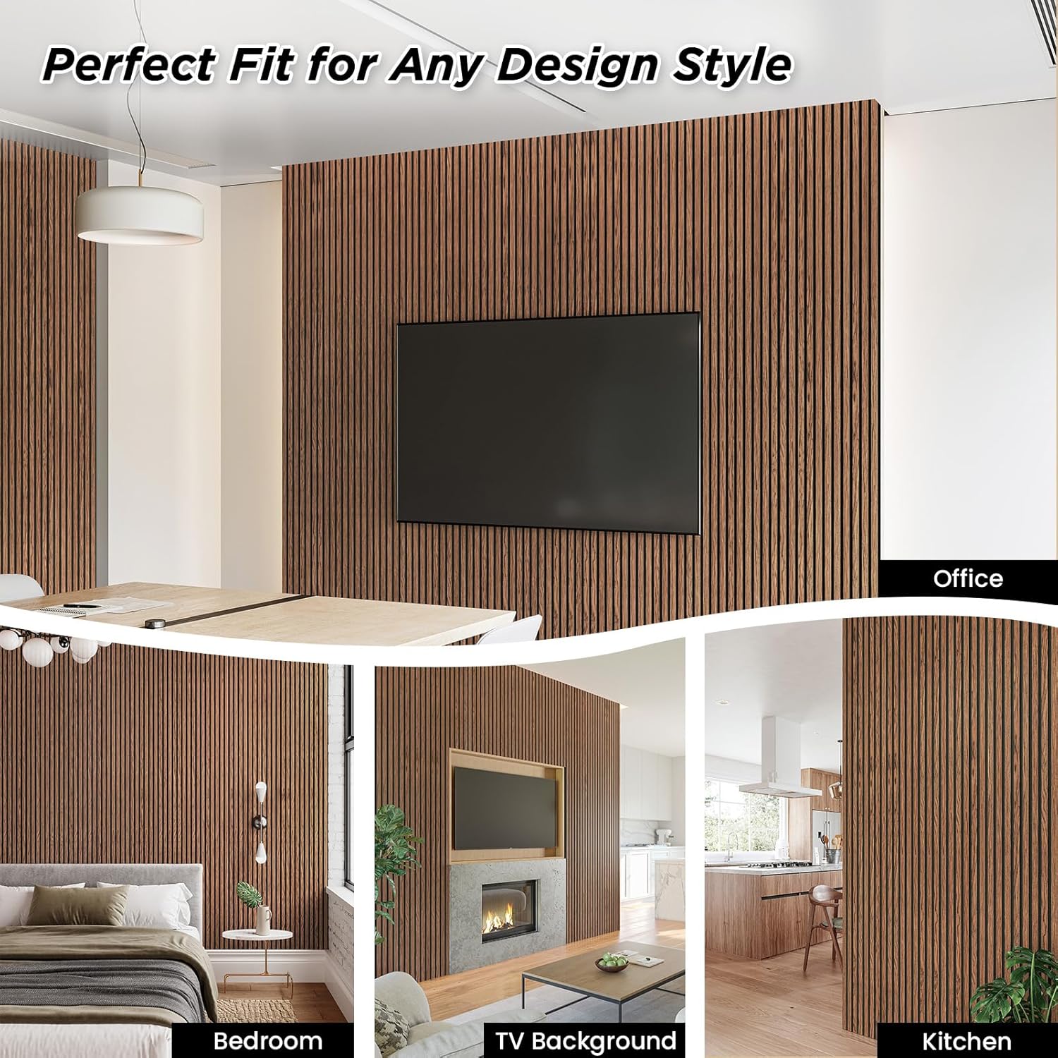 smartstandard 2 pack 105.9" x 12.6" wood slat wall panels, soundproof wooden wall panels, 3d fluted wood panels for interior wall decor, classic brown 106" x 25.2" classic brown