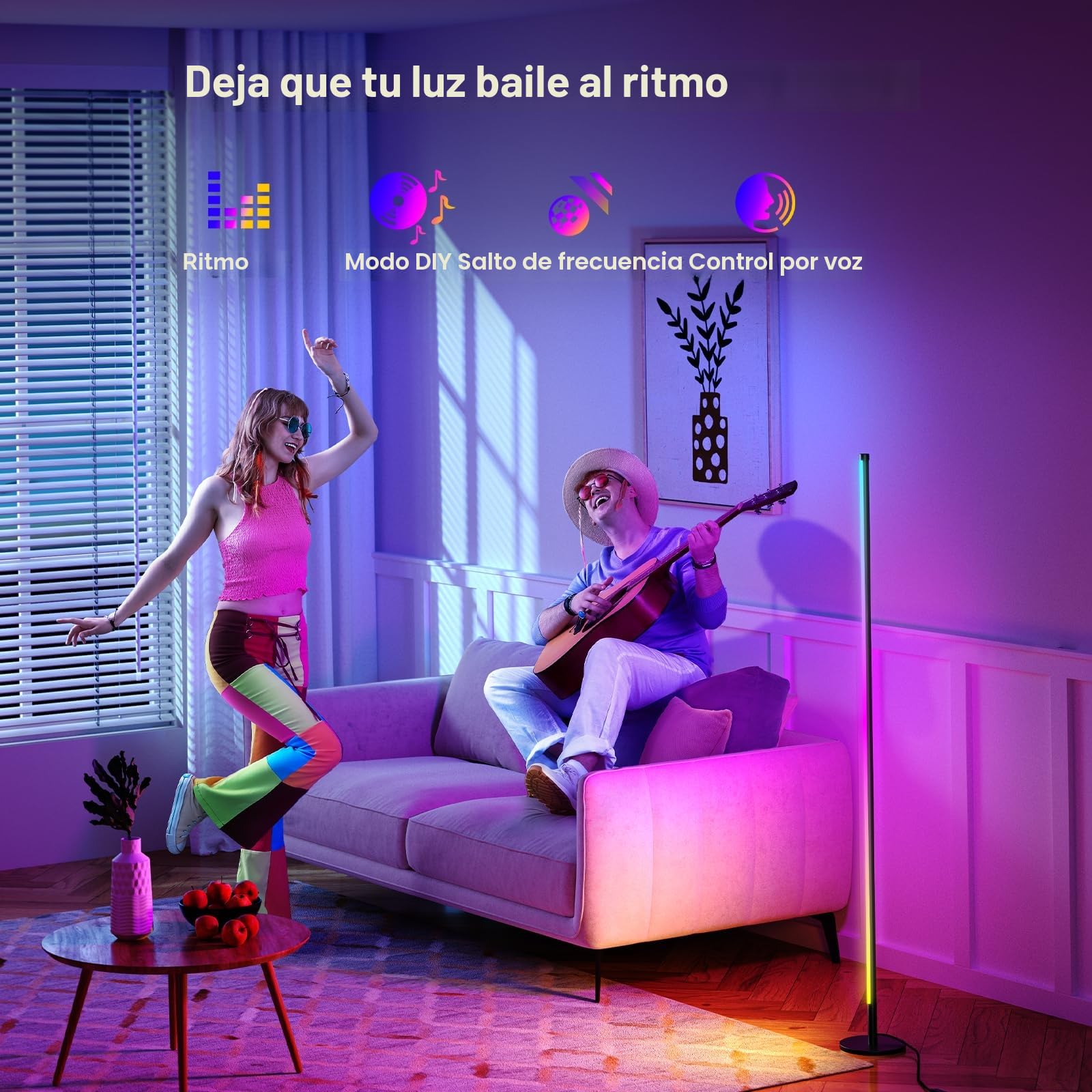 Lámpara de Pie LED Regulable RGB para sala de estar, 160 cm, con control por aplicación y mando a distancia, sincronización de música y temporizador, para decoración de fiestas
