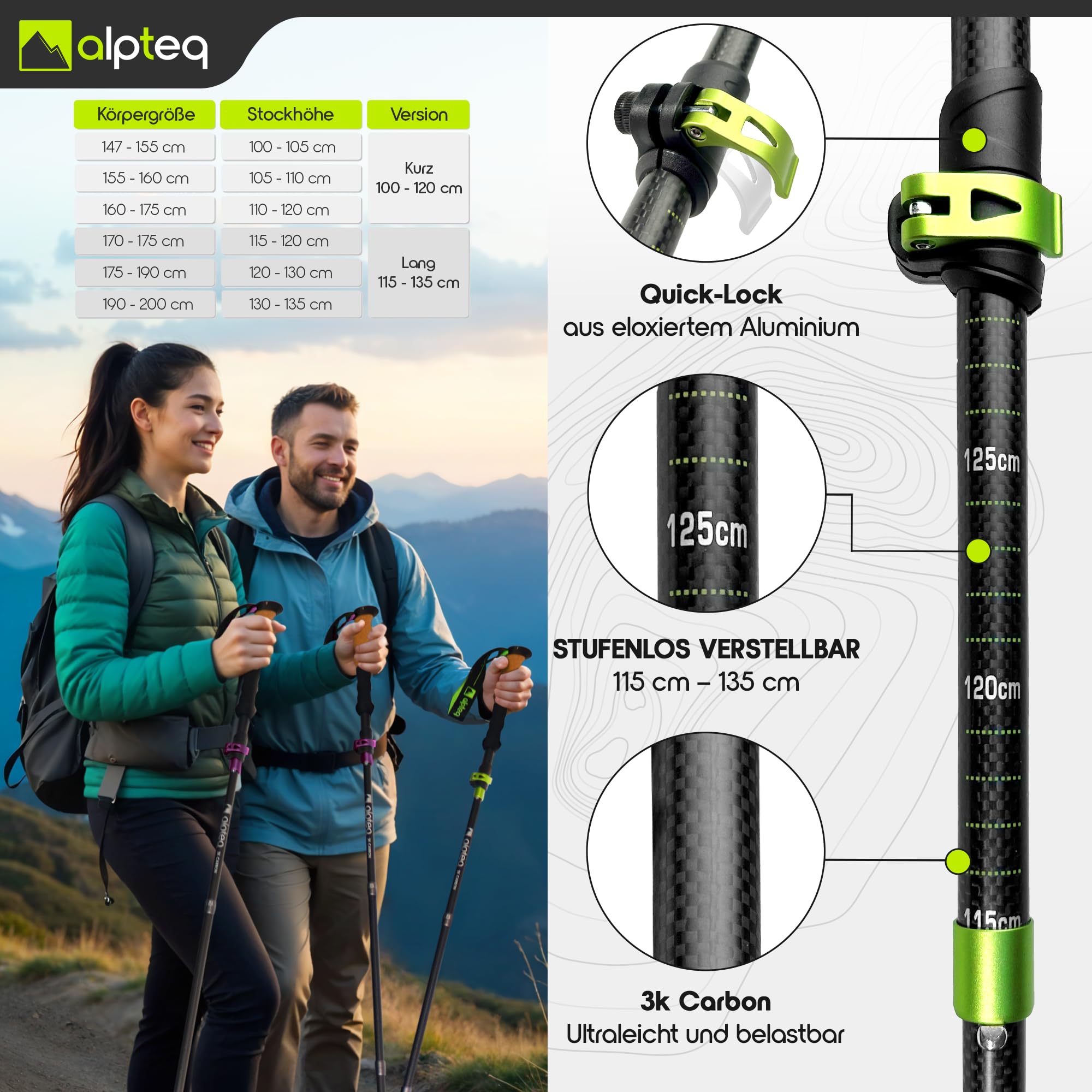 Kijki trekkingowe składane z włókna węglowego lub aluminiowego, z uchwytem korkowym, do sportów górskich, trekkingowych, dla kobiet i mężczyzn, bardzo lekkie i teleskopowe