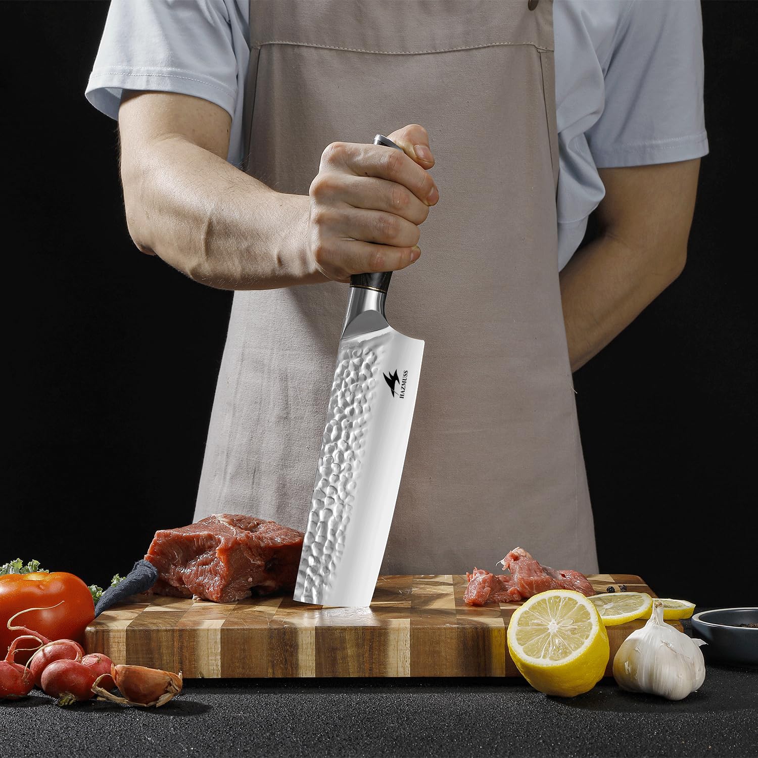 Cuchillo Nakiri de 17,5 cm, Acero Inoxidable Con Alto Contenido de Carbono, Forjado a Mano, Cuchillo de Chef Japonés Con Mango de Madera Pakka Para Cocinas Profesionales y Domésticas