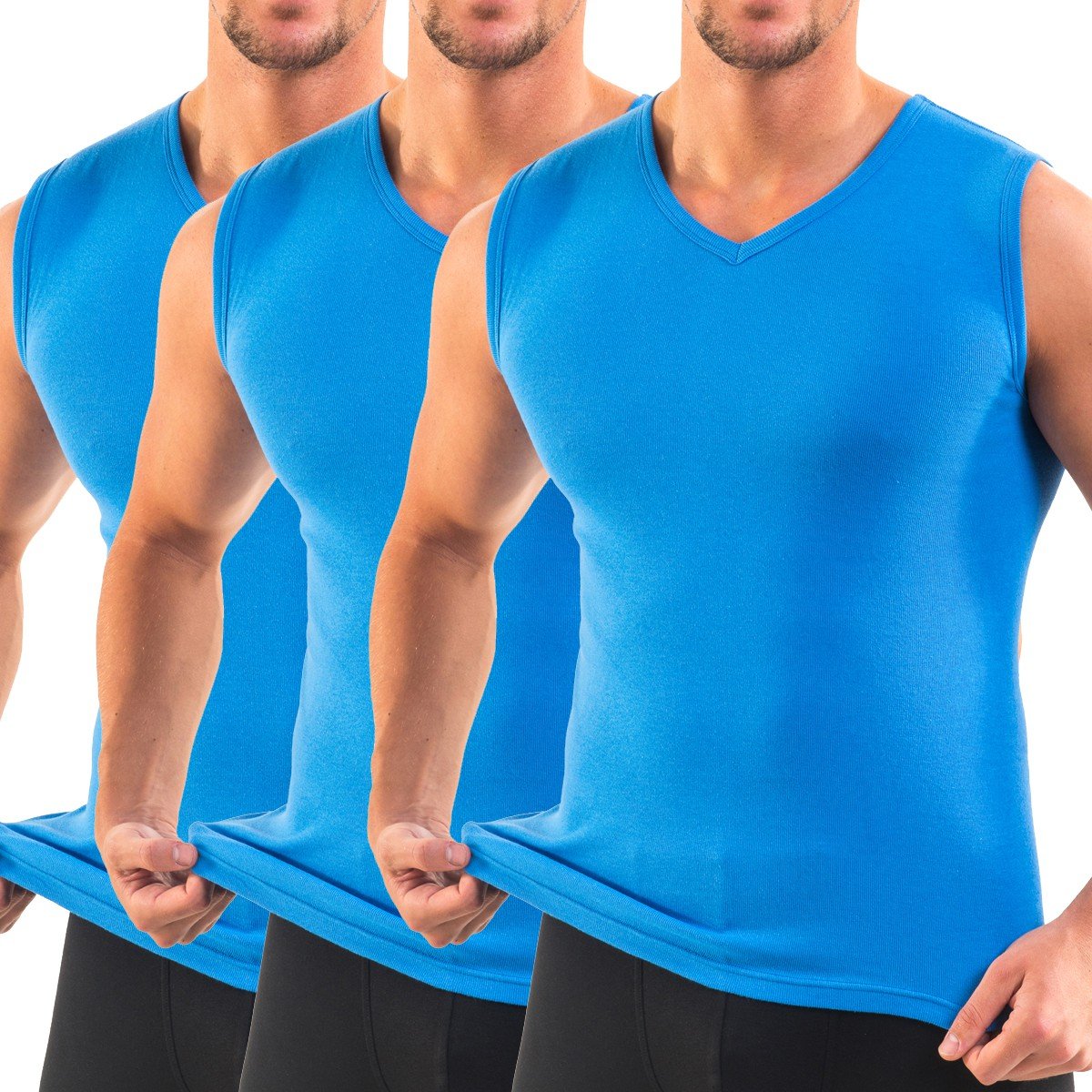 HERMO 3050 Lot de 3 Business Shirt Homme avec col V, Maillot de Corps en 100% Coton Biologique (Tank Top)