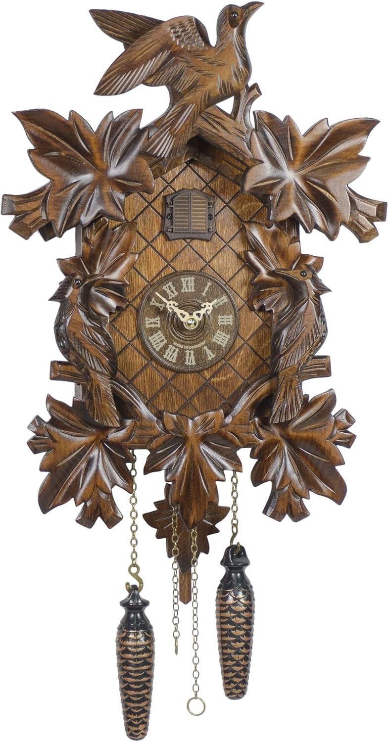 Trenkle Quartz Cuckoo Clock 7 Leaves, 3 Birds, with Music