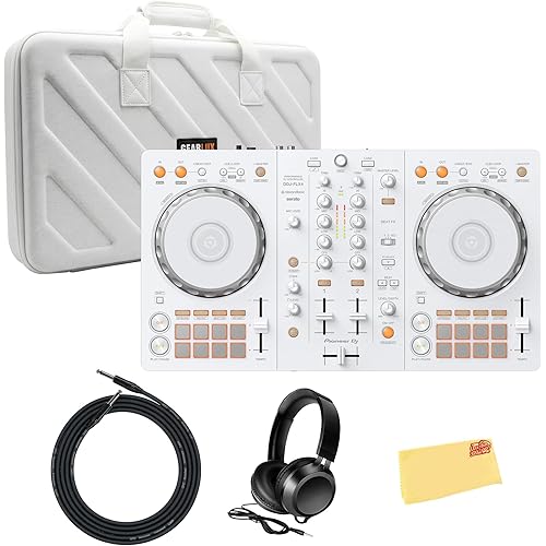 Pioneer DJ DDJ-FLX4 2-Channel DJ Controller - White Bundle with Carrying Case, Headphones, Instrument Cable, and Austin Bazaar Polishing Cloth