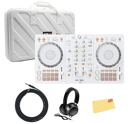 Pioneer DJ DDJ-FLX4 2-Channel DJ Controller - White Bundle with Carrying Case, Headphones, Instrument Cable, and Austin Bazaar Polishing Cloth