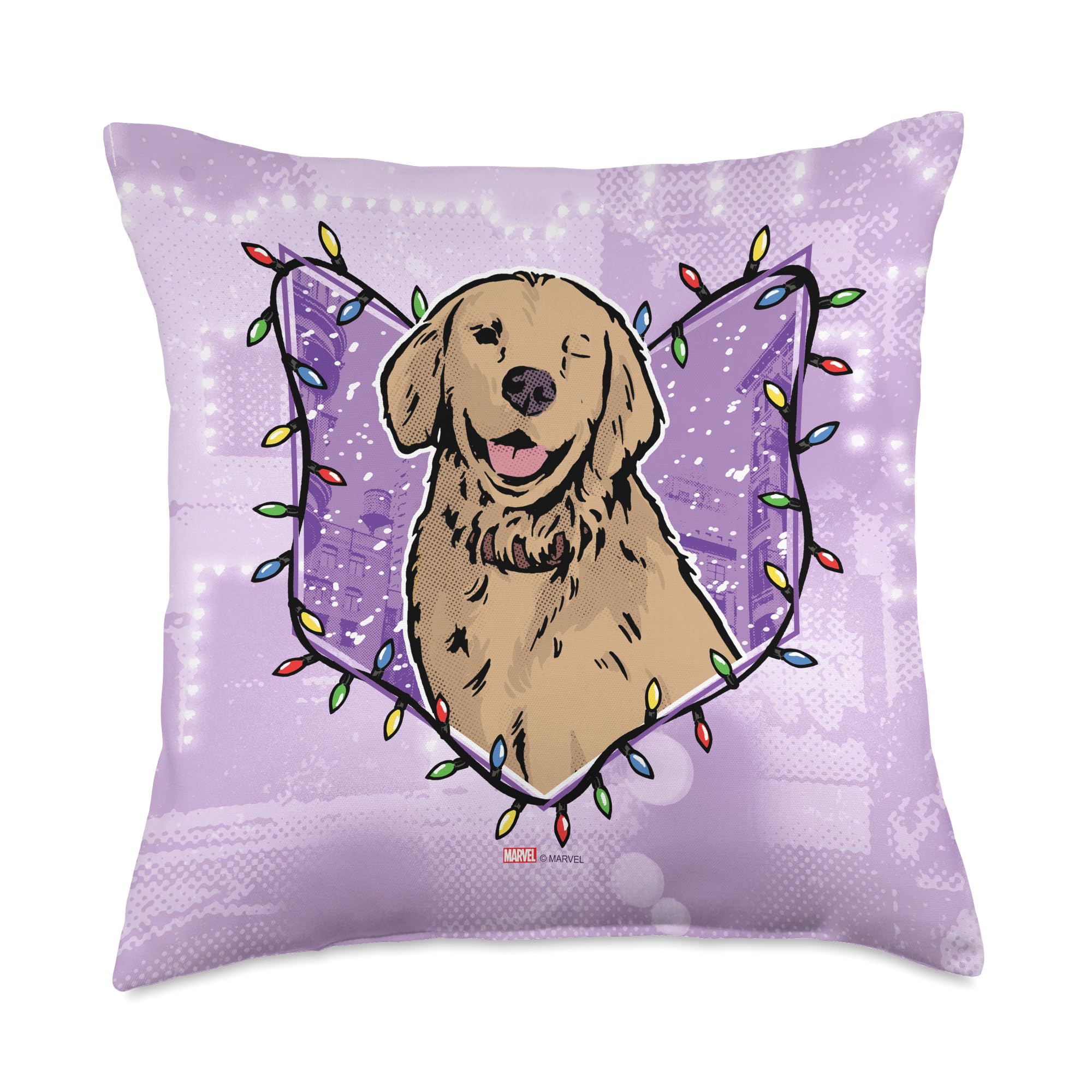 Coussin Marvel Hawkeye imprimé chien Lucky avec guirlande lumineuse multicolore