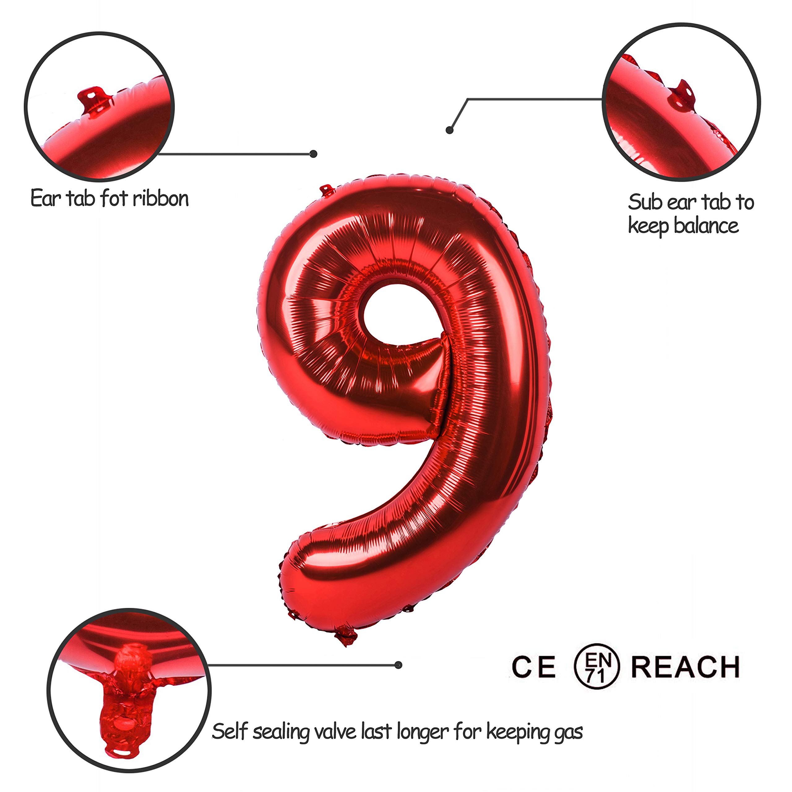 Red 0 balloon 40 Inch Giant Helium Foil Number 0 to 9 Red Balloon Birthday Wedding Party Digital Decorations (Number 0) — view 352