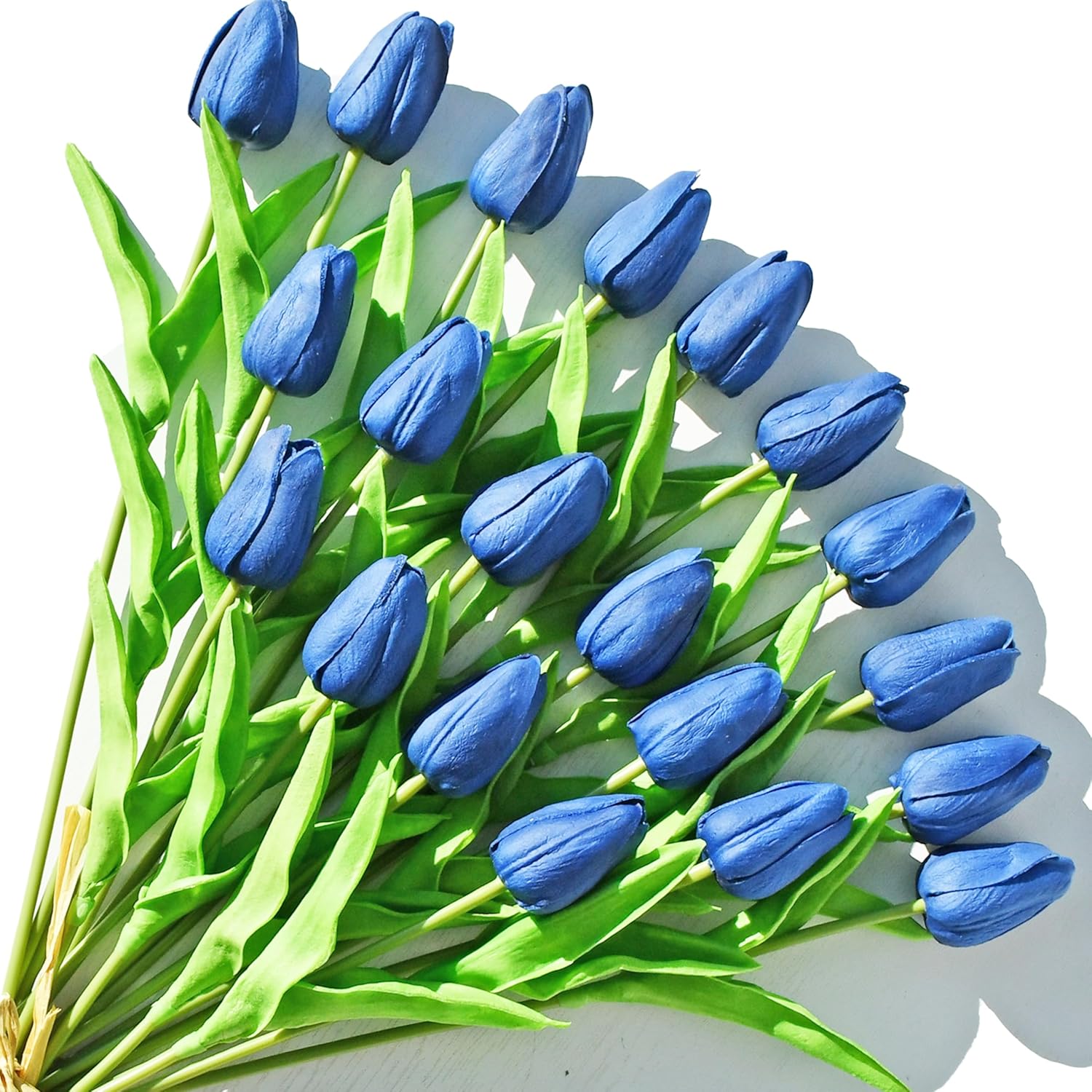ONLY ART Artificial Navy Blue Tulips 20 Pcs – 13.5 Inch PU Faux Flowers with Bendable Stems for Home Décor, Wedding Centerpieces, DIY Floral Arrangements, New Year and Valentine's Day