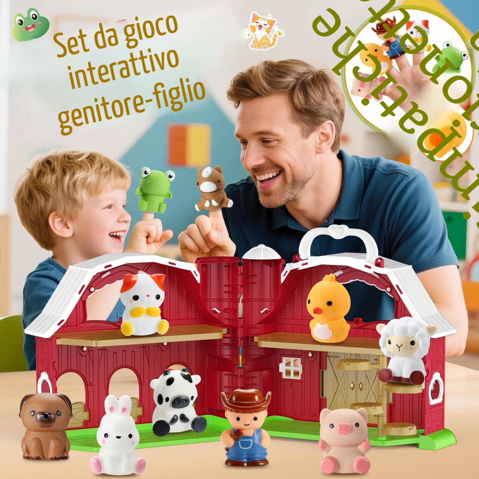 HappyKidsClub Giochi Fattoria Montessori per Bambini 1-4 Anni, Set Fienile Apribile con 9 Animali & Contadino - Giocattoli Educativo Portatile per Bambino - Idea Regalo Bambini 1 2 3 4 anni (Cartoon)