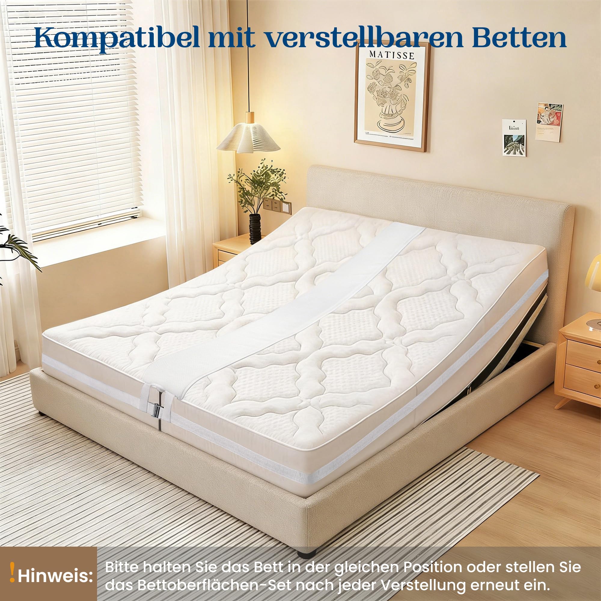 FeelAtHome 25,5 cm Liebesbrücke zum Verbinden von Zwei Einzelbetten zu einem Doppelbett - Matratzenkeil macht aus Zwei Einzelmatratzen eine Doppelmatratze - Matratzenverbinder mit Matratzenhalter Gurt