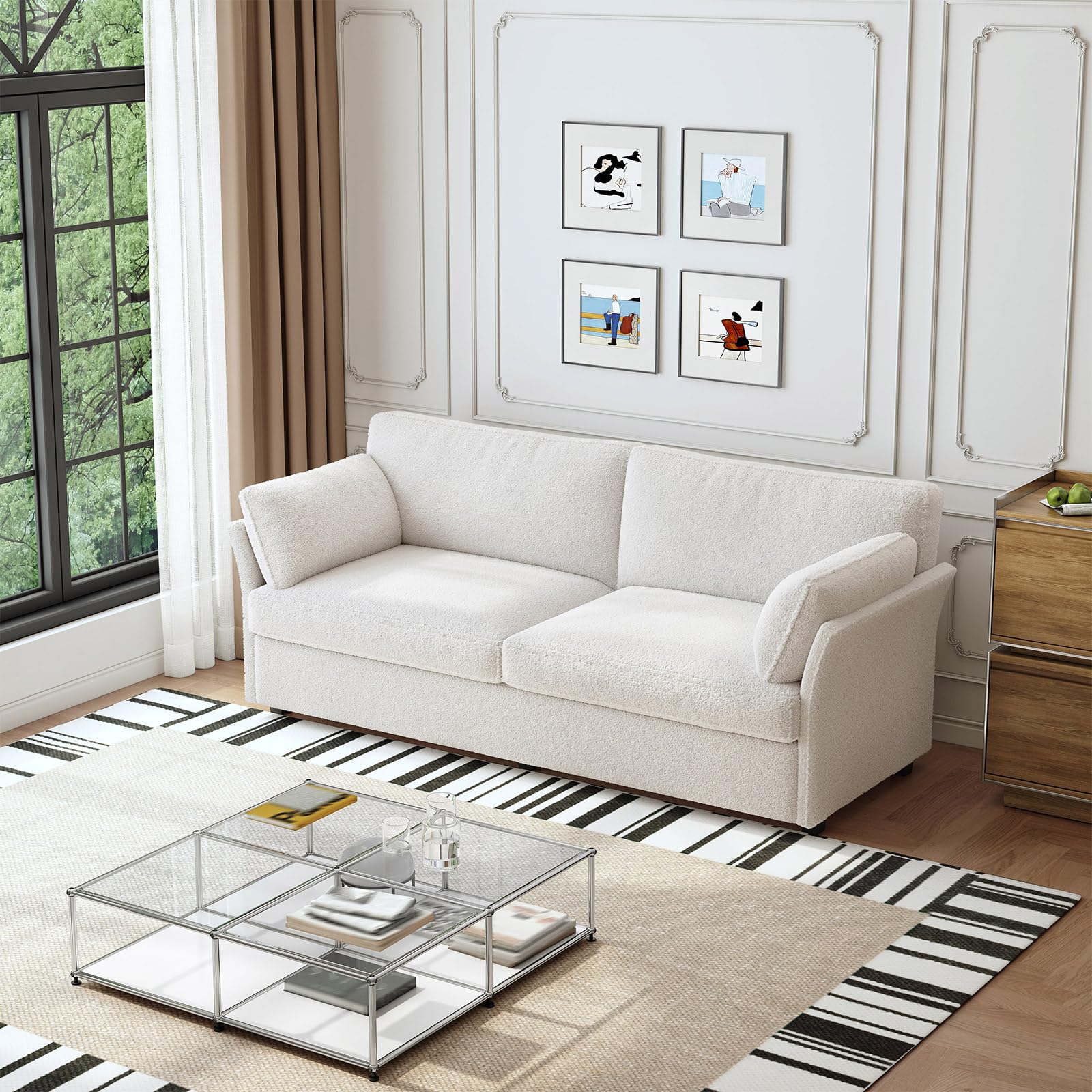 Guyii Sofá de tela de 2 unidades, 186 cm, moderno sofá de salón, cómodo sofá tapizado para apartamentos y espacios pequeños, sofá de diseño (blanco crema)