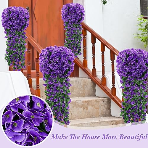 Miniatura 4 de Yuxung Paquete de 10 flores colgantes artificiales, plantas colgantes falsas, hiedra violeta, plantas colgantes falsas para pared, hogar, patio,