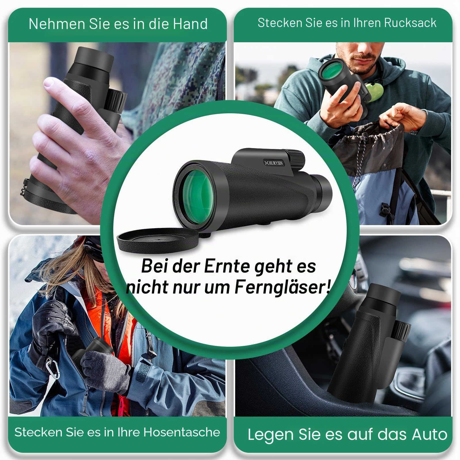 HD 8 x 42 Monokular – mit optischem HD-System, verbesserter Griffigkeit, wasserdicht, beschlagsicher, stoßfest, komplett mit GlassPak
