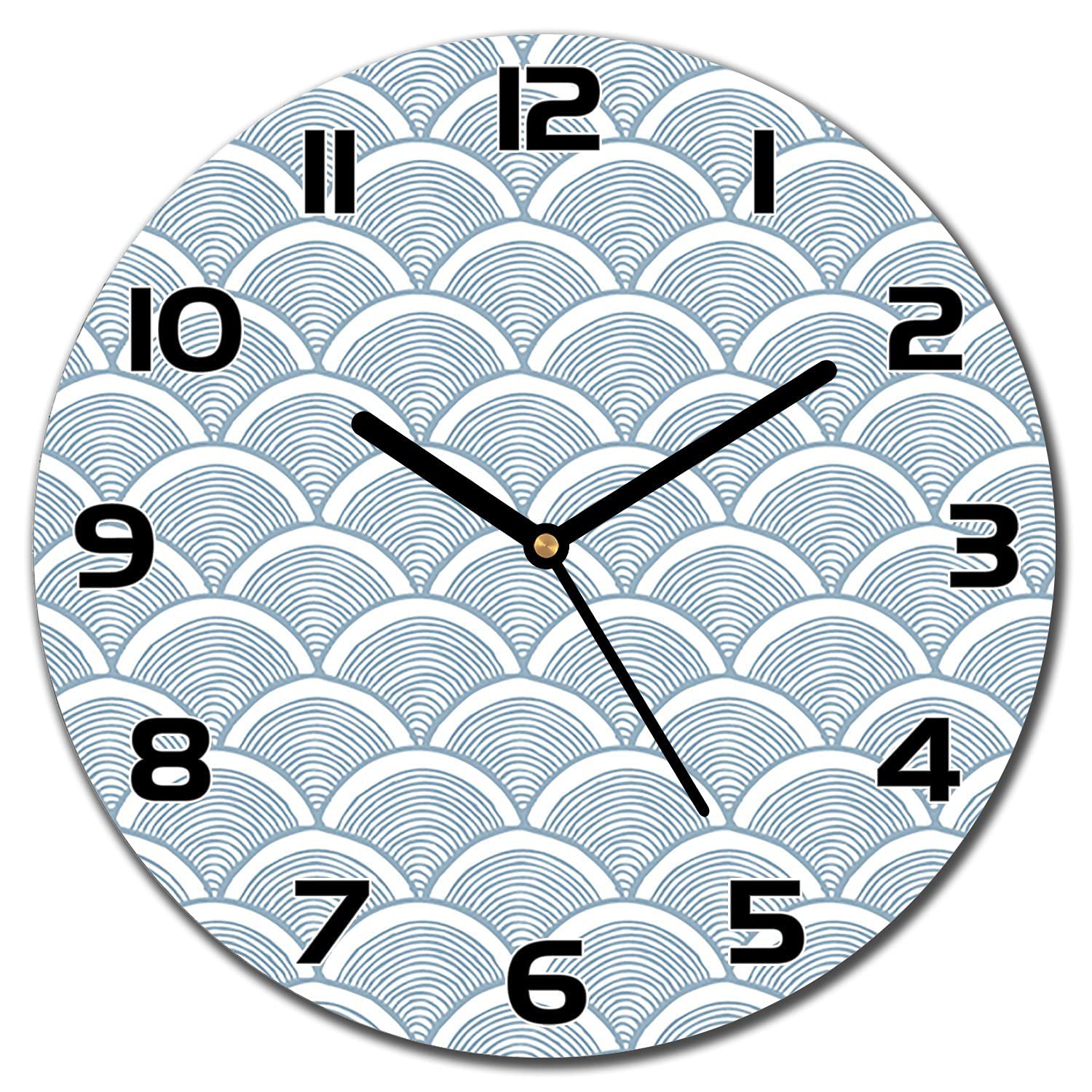 Horloge en verre aiguilles noires lisible et moderne cercles aqua