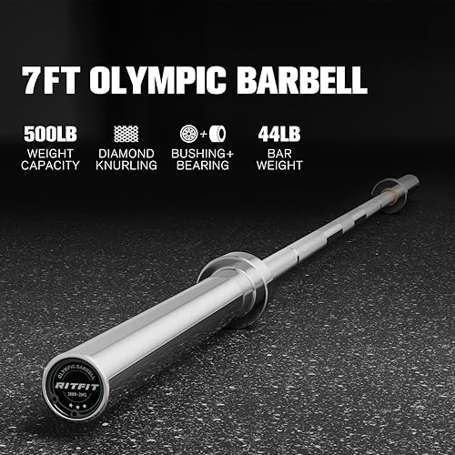 Miniatura 2 de RITFIT 7FT Olympic Barbell for Strength and Weightlifting Training - 2 Inch Olympic Bar for Squat, Deadlift, Bench Press, Curl, Overhead Press -