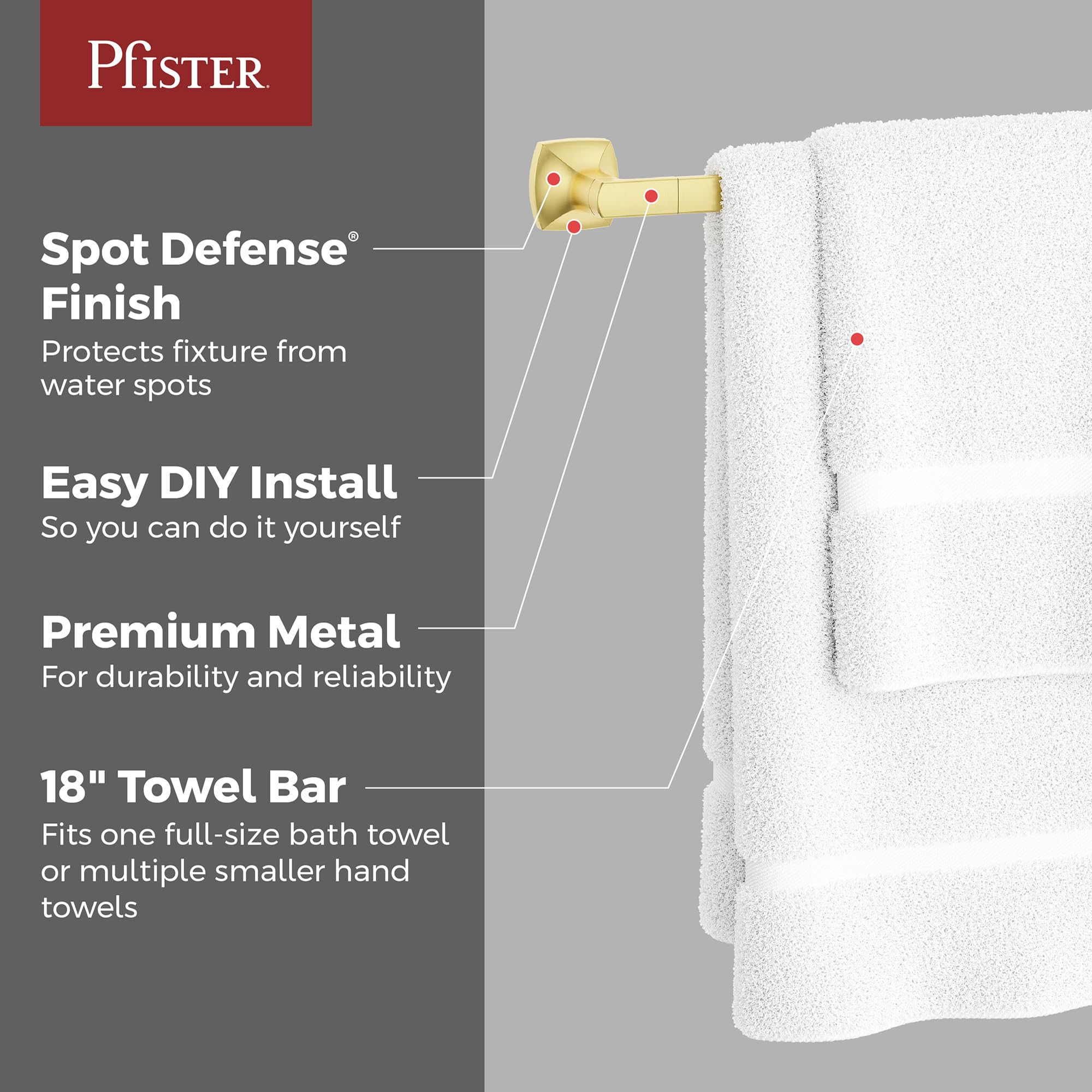 Pfister Vaneri BTBVRI1BG - Barra portasciugamani da bagno, 45,7 cm, montaggio a parete, avvitabile, finitura oro spazzolato