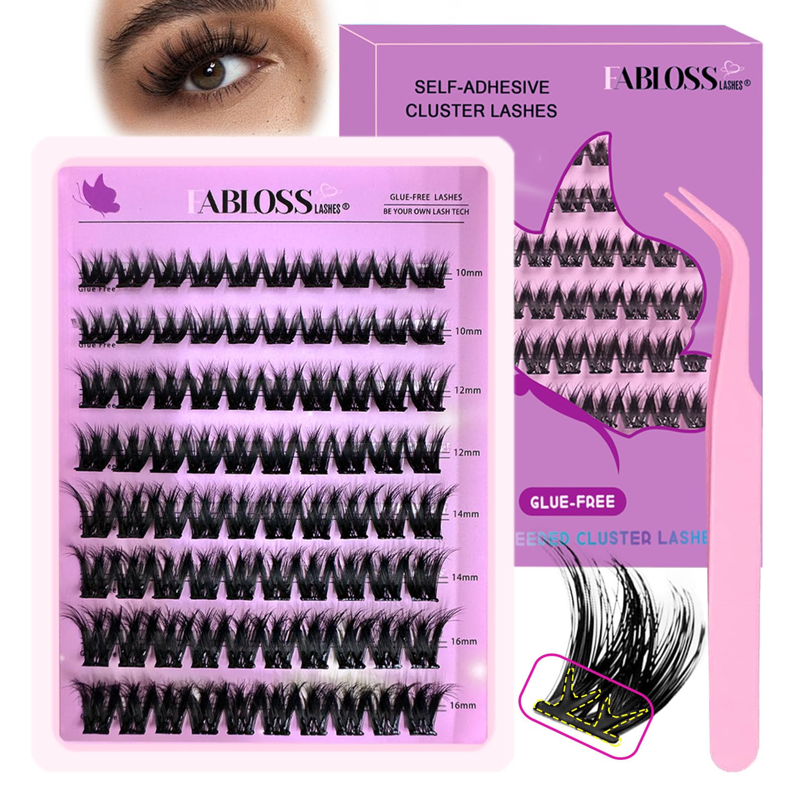 Self Adhesive Eyelashes 80Pcs Self Adhesive Eyelash Clusters Thick-Volume Press On Lashes Pre-Glued Glueless Lashes Clusters No Remover No Residue