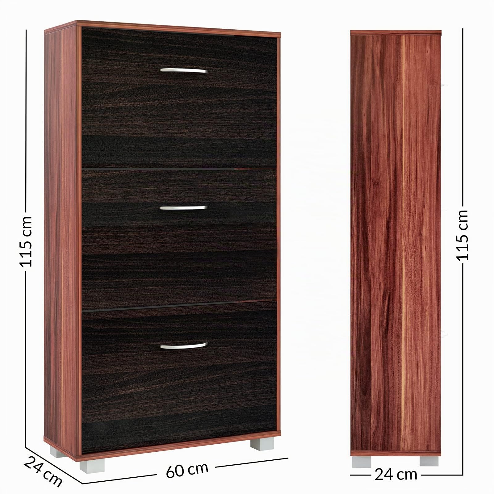 CASARIA® Zapatero Armario 3 Puertas, Mueble Organizador Zapatos, Compacto, Estrecho, para 18 Pares,Entrada Recibidor Pasillo Salón, Estantería de Madera, Antivuelco, 115x60x25cm