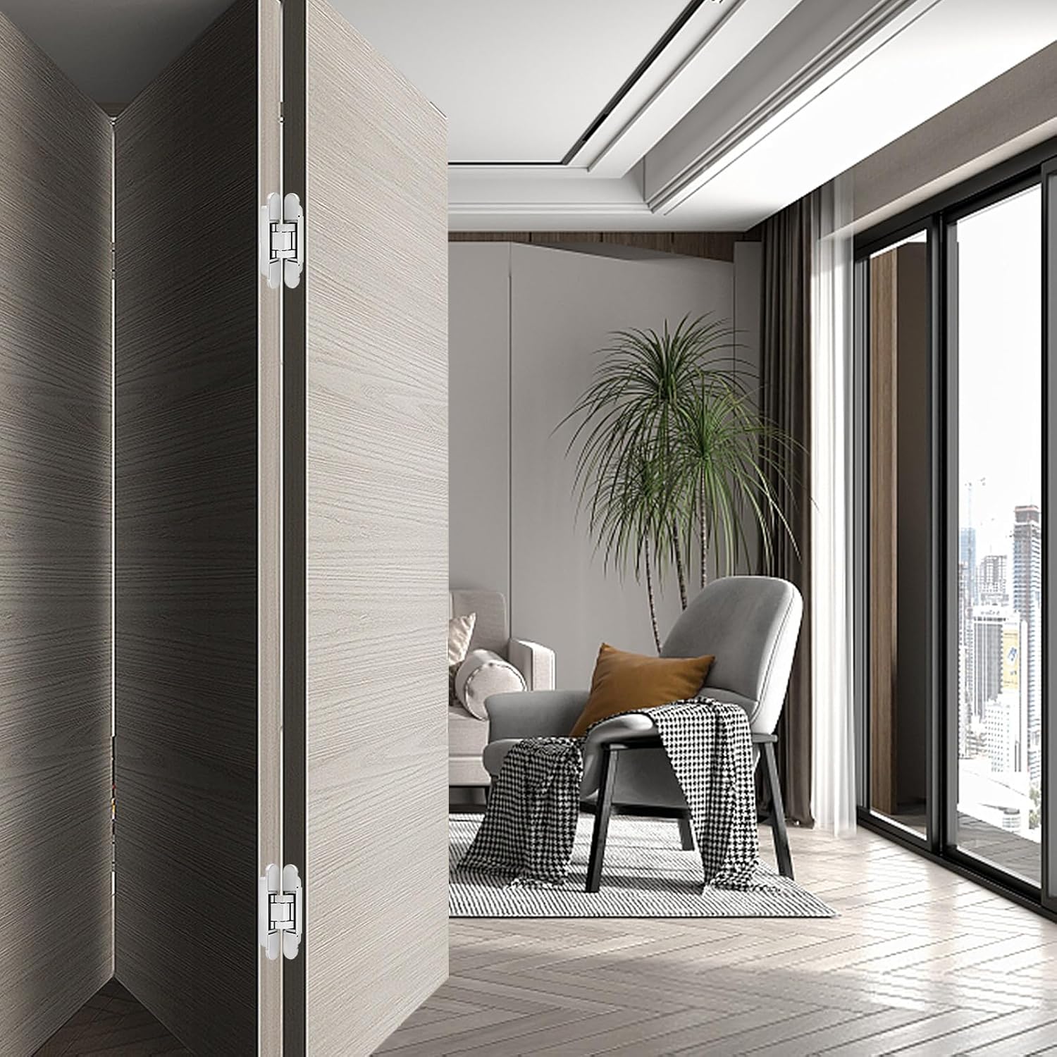 7 Inch 2-Pack Invisible Door Hinges, 3D Adjustable 180° Swing Invisible Hinges, 176.5 lb.Load Capacity (Silver, 7 x 2.8 x 1)
