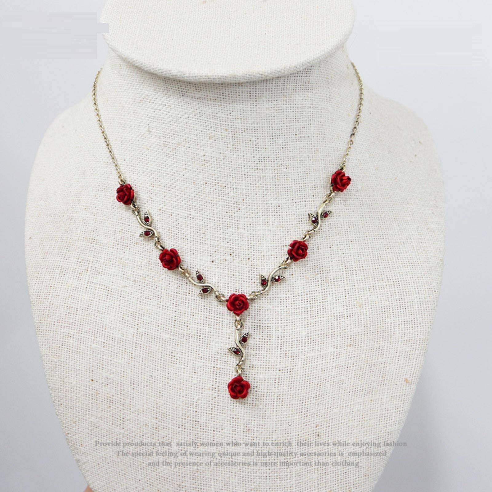 Sen Vintage Girl Fairy Tale Palace Rose Flower Tassel Pendant Necklace Collar