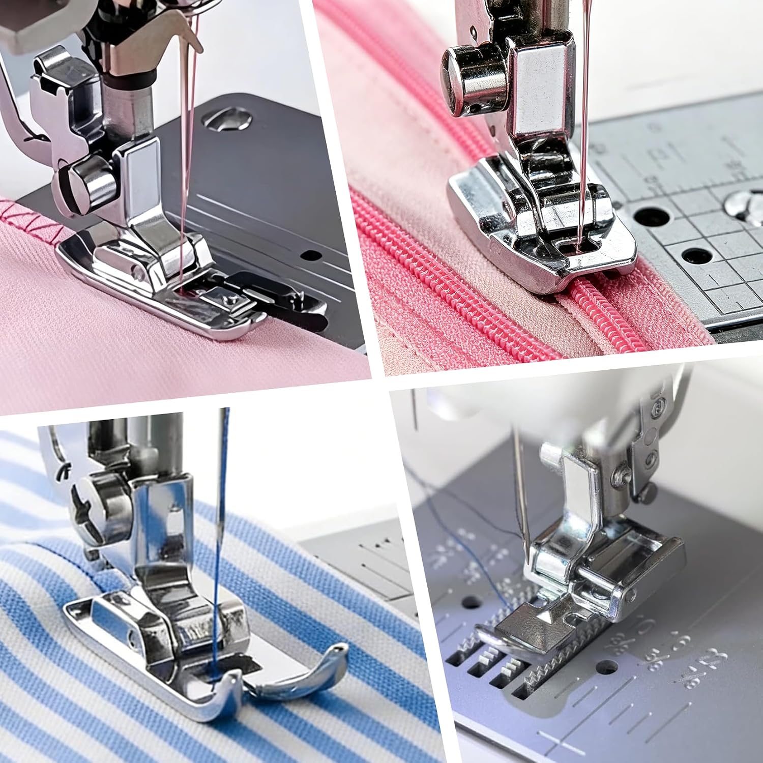 4Pcs Zipper Presser Foot Kit, Overlock Presser Foot, Invisible Zipper Foot, Wide Zipper Foot, Fits for All Low Shank Snap-On Singer, Brother, Janome, Babylock, Elna and More Sewing Machine
