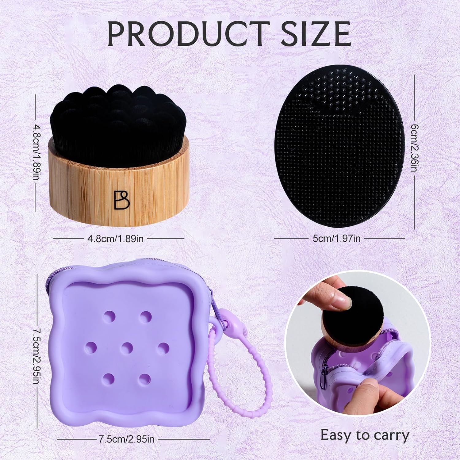 BS-MALL Silicone Facial Cleansing Brush Kit – Bamboo Face Scrub Brush with Silicone Storage Bag for Deep Cleaning, Exfoliation & Pore Cleansing – Travel-Friendly Sensitive Skin Care Tool