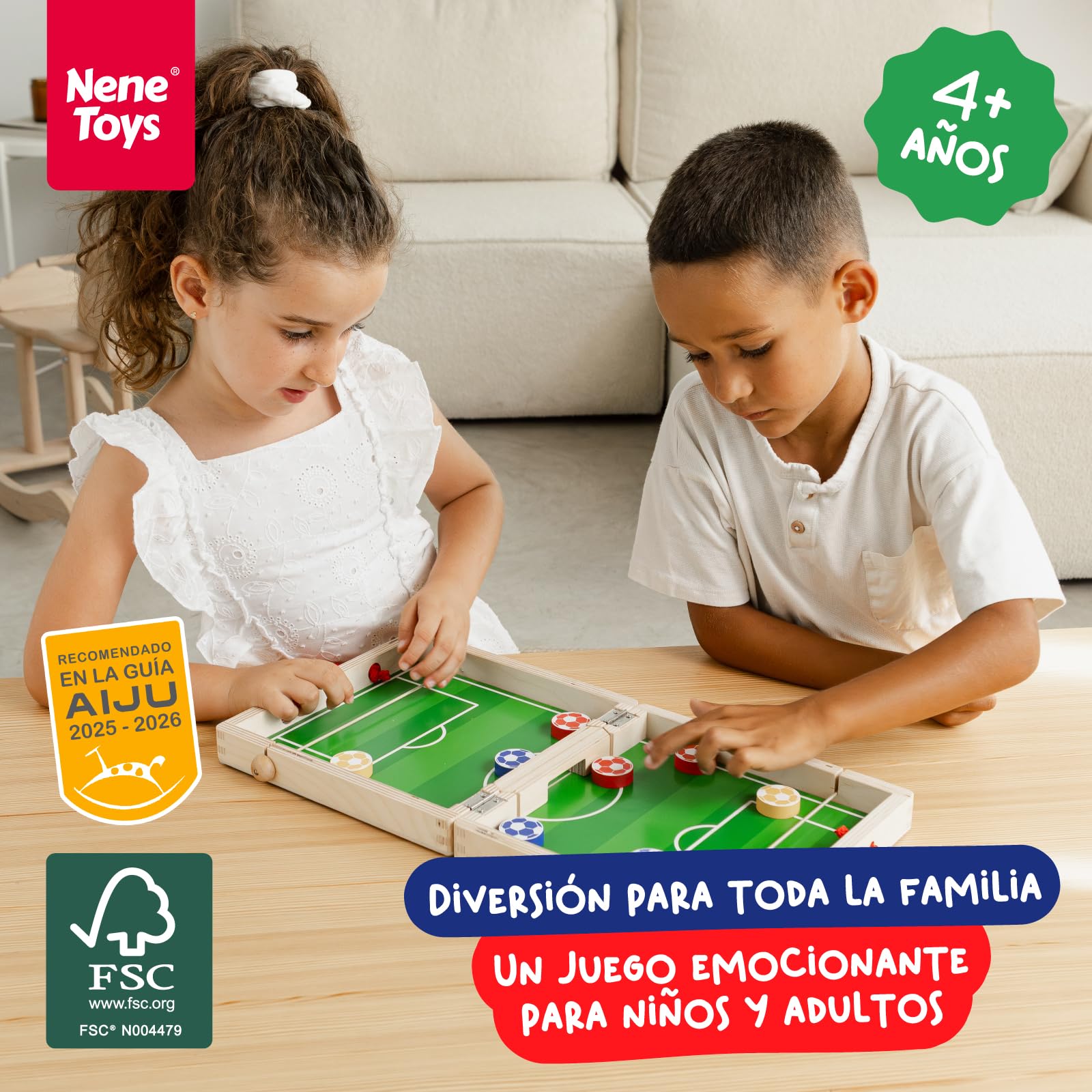 Nene Toys Sling Goal – Juego de Mesa Familiar Desde 4 Años para Niños y Adultos – Juguete en Madera para 2 Jugadores – Juego Infantil de Futbol para Viaje – Regalo Niños Niñas 4-12 Años