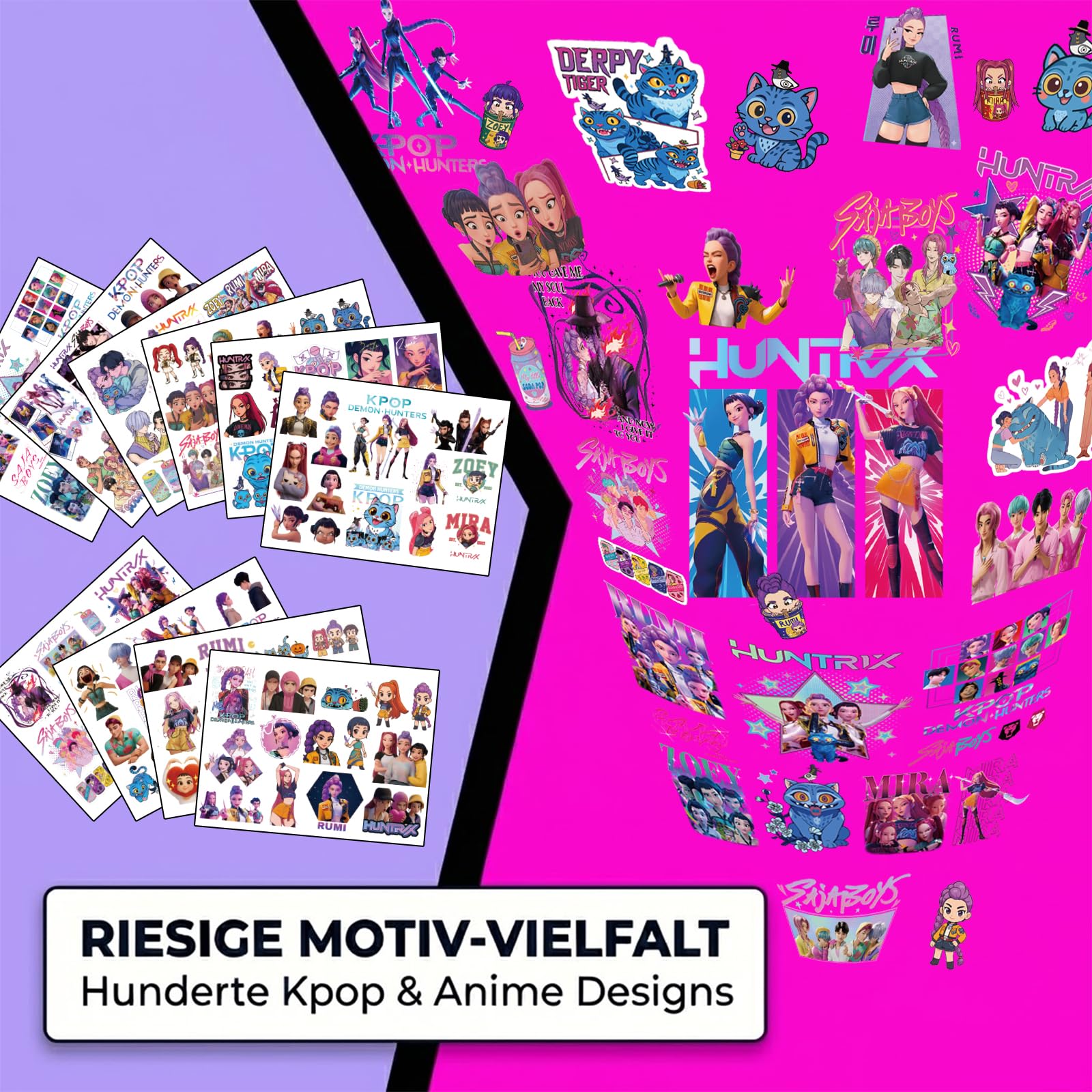 Huntrix Kpop Demon Hunters Temporäre Tattoos – 10 Große Blätter K Pop Demon Hunter Fake Tattoo Sticker Set | Hautfreundliche Kinder Mitgebsel & Geburtstagsdeko - 4