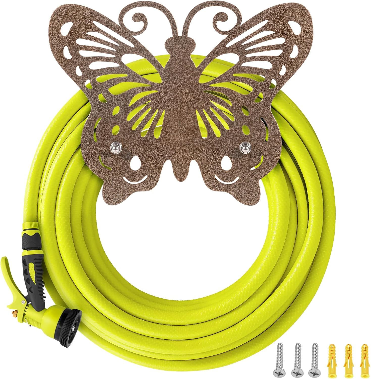 Garden Hose Holder Wall Mount –Stainless Steel Heavy Duty Wall-Mounted Decorative Hose Hanger with Butterfly Design, Rustproof Water Hose Rack, Patio (Bronze)