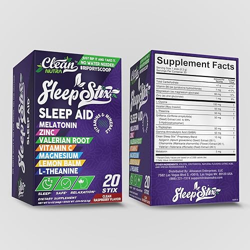Miniatura 9 de Sleep Stix con melatonina, L-triptófano, L-glicina, raíz de valeriana, magnesio, bálsamo de limón, L-teanina en sabor a frambuesa limpio por Clean