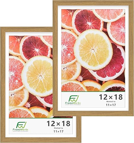 Vista 26 de FrameWorks Marcos de fotos clásicos de madera de 12 x 16 a 8 x 12 pulgadas con vidrio templado, roble dorado, paquete de 6