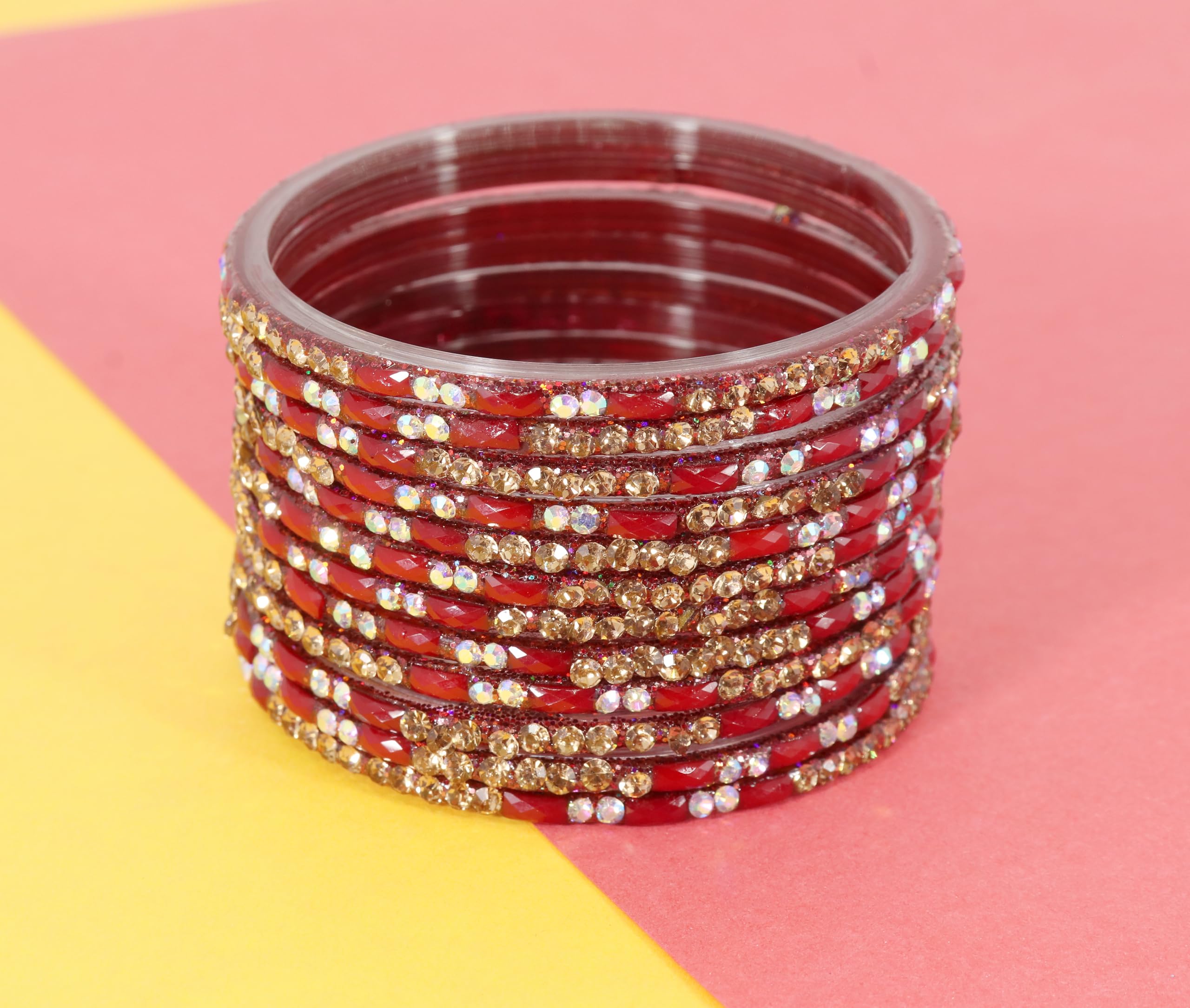 Glass Bangles With Zircon Stone Fancy Set - KS5-Combo_B-2.6