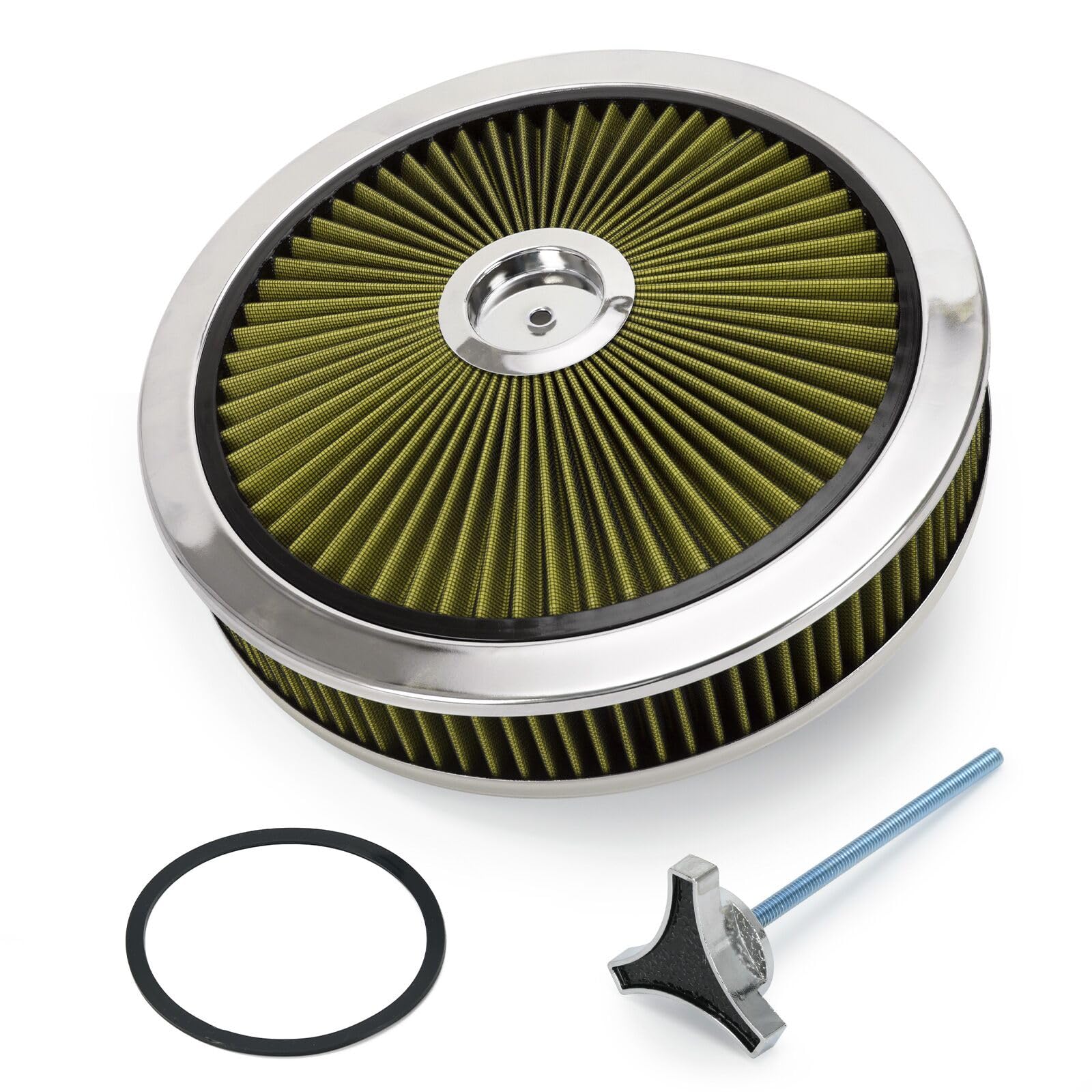 Photo 1 of 14" x 3" Round Air Cleaner Assembly, High Flow Carb Air Filter with Thru Lid, 5-1/8" Carb Neck, Washable Reusable Air Filter for Chevy Ford GMC SBC BBC Holley Edelbrock
