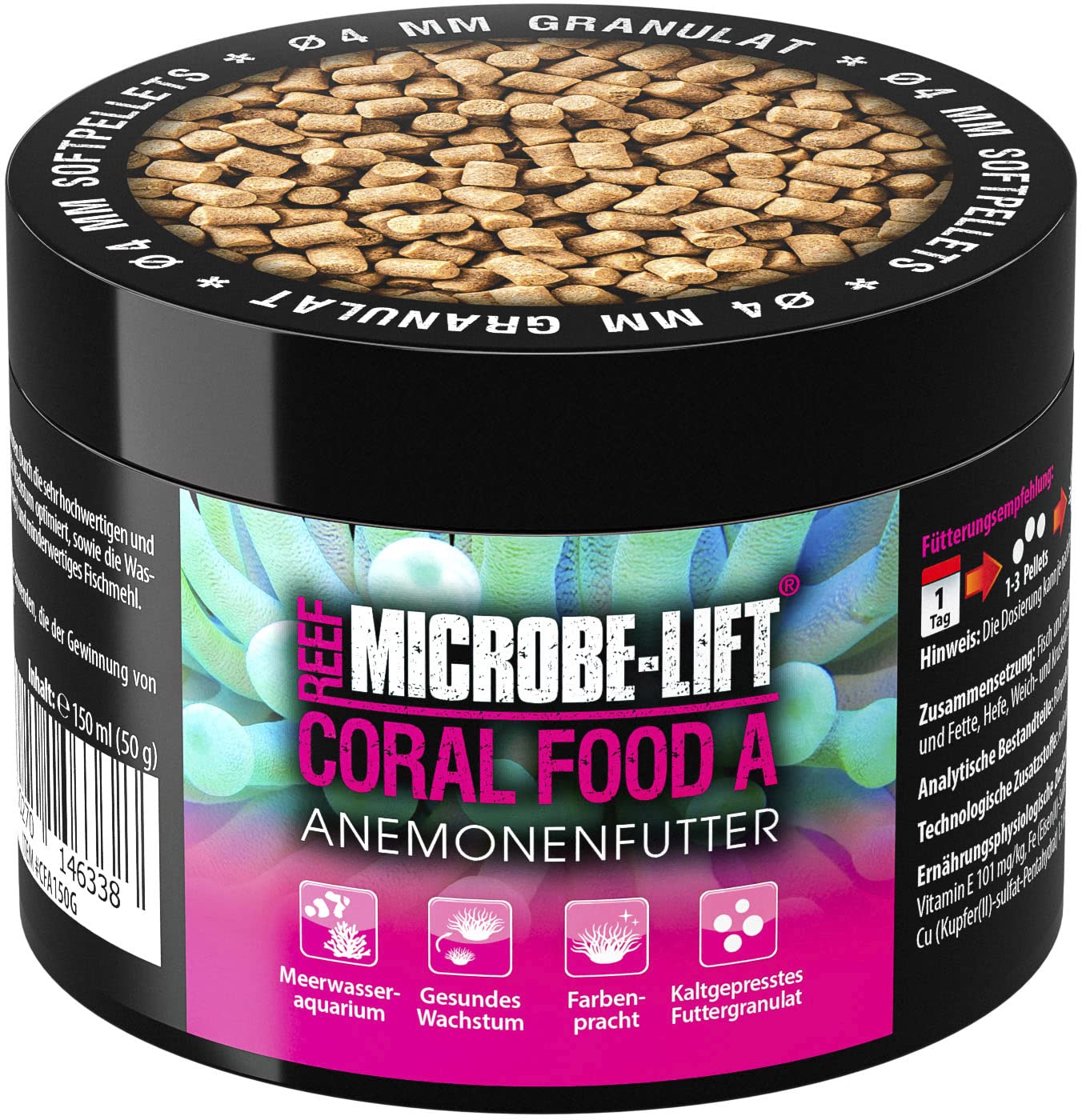 MICROBE-LIFT Coral Food A - Alimento para anémonas - Alimento granulado blando para anémonas en cualquier acuario de agua salada, 150 ml / 50 g