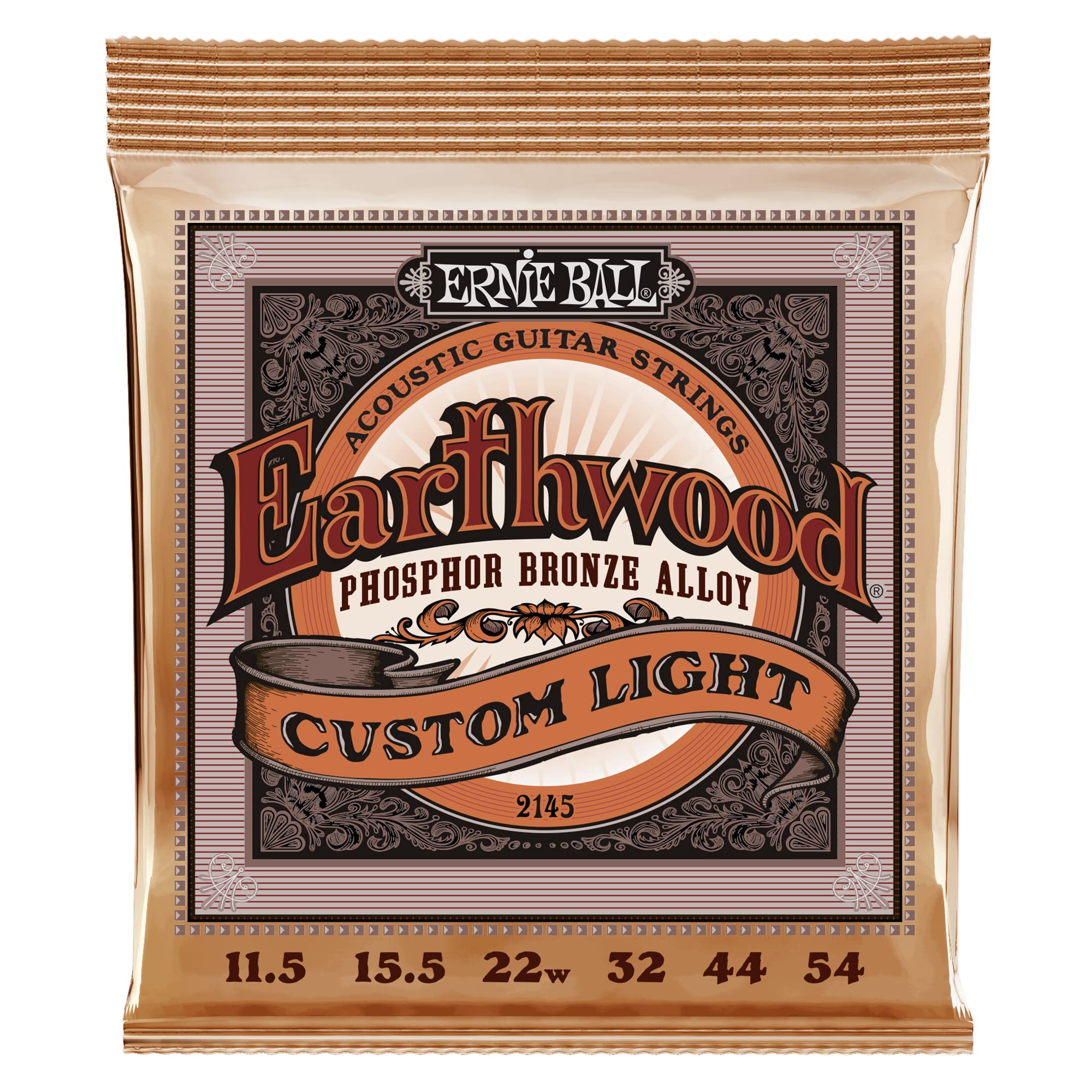Ernie Ball Earthwood Custom Light Phosphor Bronze Acoustic Guitar Strings, 11.5-54 Gauge (P02145)