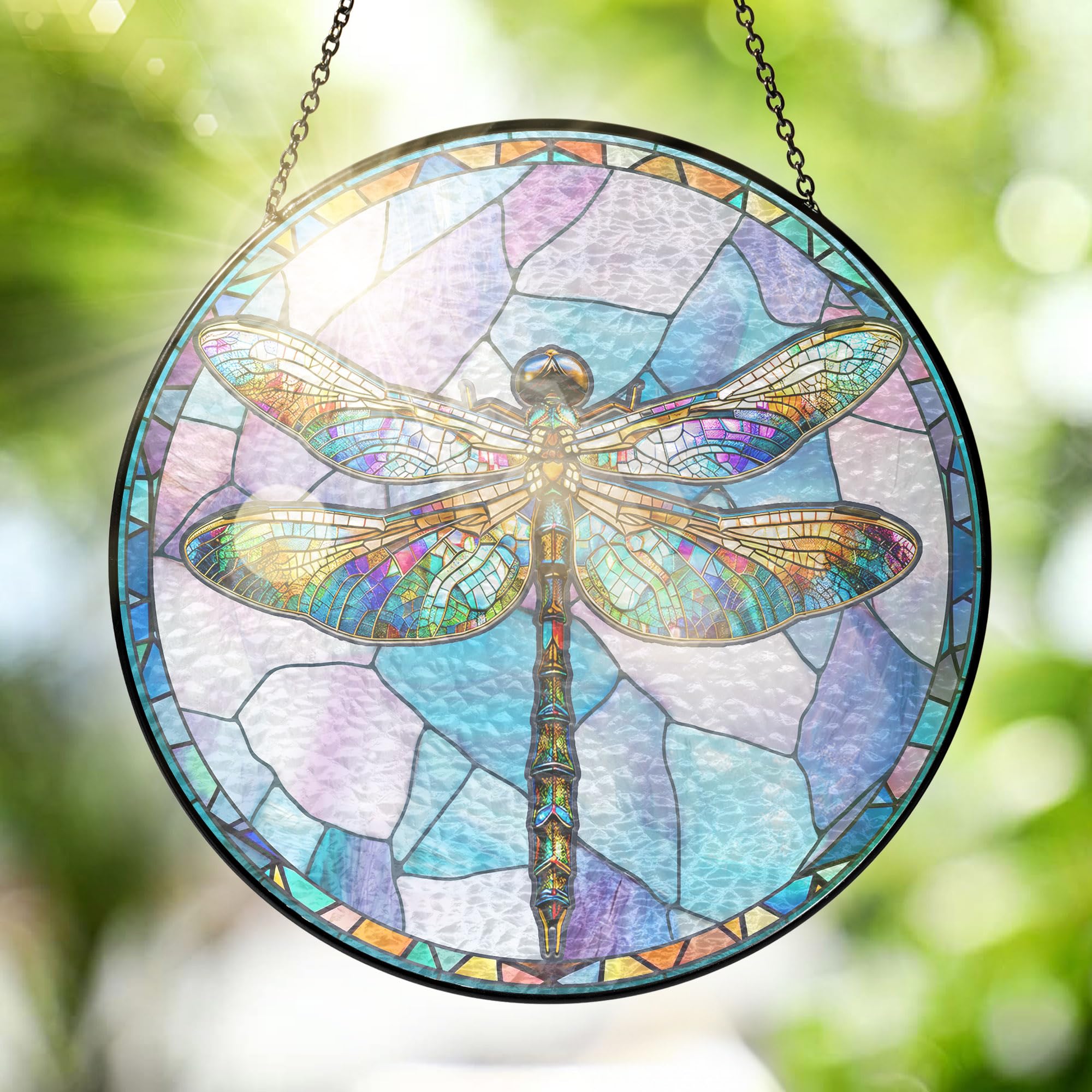 Stained Acrylic Puzzle Suncatcher,7.48in Christmas Dragonfly Hanging Suncatcher,Yard Outdoor Indoor Window Xmas Home Decoration Gift