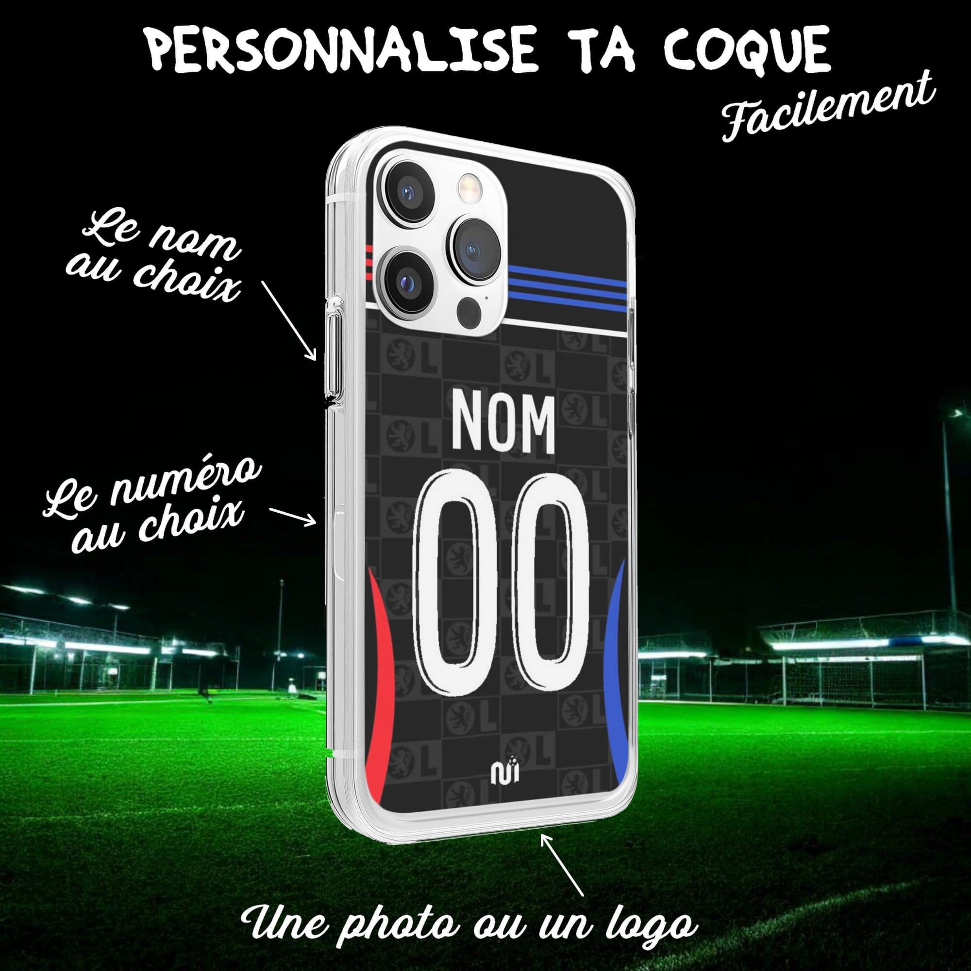 CS Coque de Football Lyon OL Maillot extérieur 2024 2025 à Personnaliser Non Numéro Joueur de Football Contour Souple pour iPhone 14