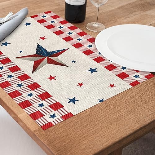 Miniatura 2 de Juego de 6 manteles individuales con diseño de estrella de campo para el 4 de julio, manteles individuales lavables de PVC para cocina, Día de la