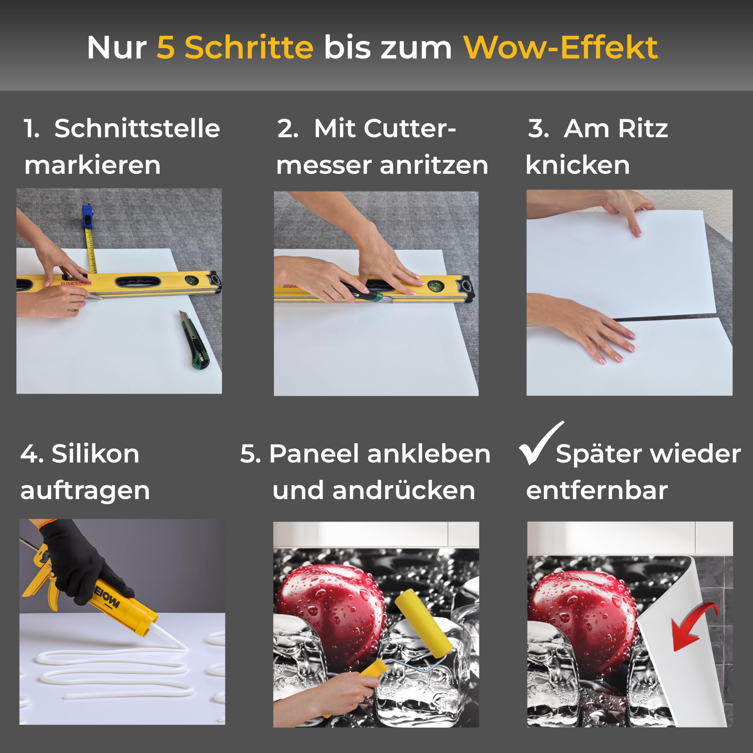 Rodnik Küchenrückwand – monolithische ABS-Platte mit Direktdruck, formstabil und langlebig. Große Motivauswahl (Eleganz, 60x400 cm)
