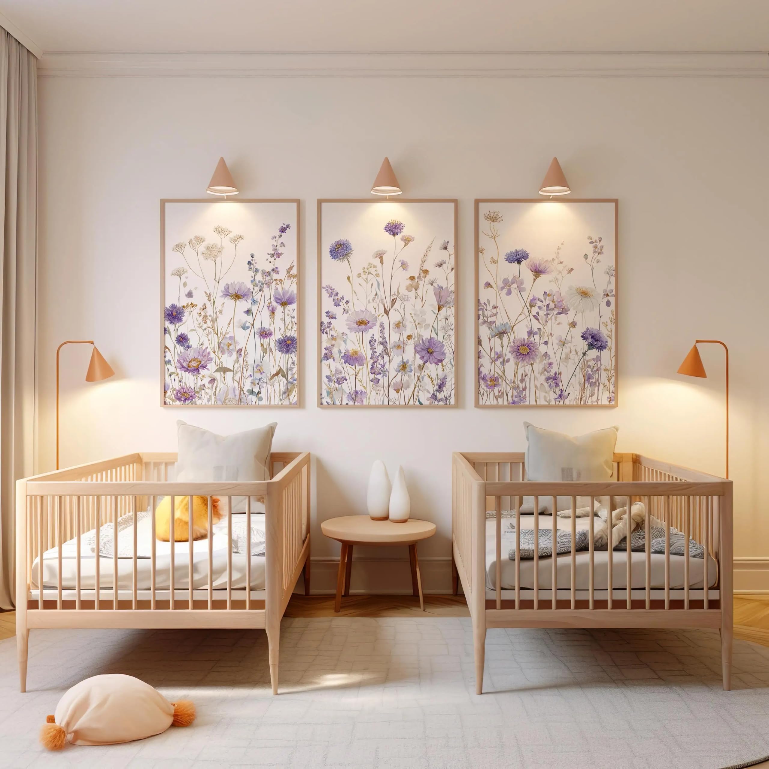 LTjiajuypd Botanische Wandkunst mit Wildblumenmotiven, neutrales Lila, florale Drucke mit Trockenblumen für das Zimmer (60x80cm-3-teilig)