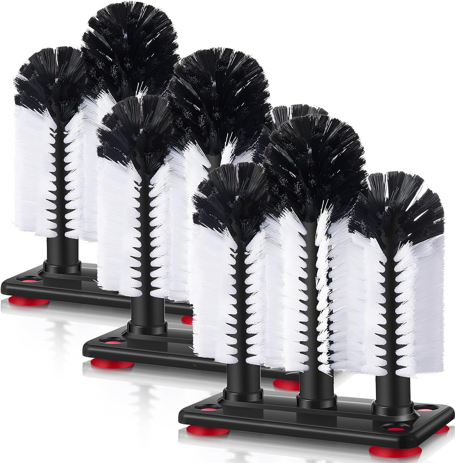 Havawish 3 Pack Water Bottle Cleaning Brush with Suction Base, 3 Head Bristle Bar Glass Washer for Sink, Washer Brush Cleaner for Bar Beer Cup, Wine Glass, Long Leg Cup Kitchen Tools