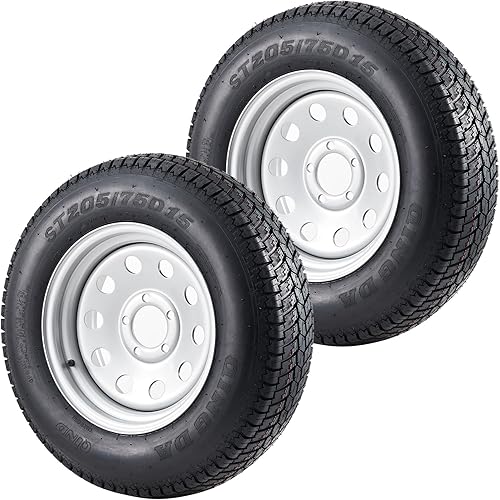 Garvee ST205/75D15 Trailer Tires with 15 inch Rims, 5 Lug on 4.5 in, Load Range C, 6PR